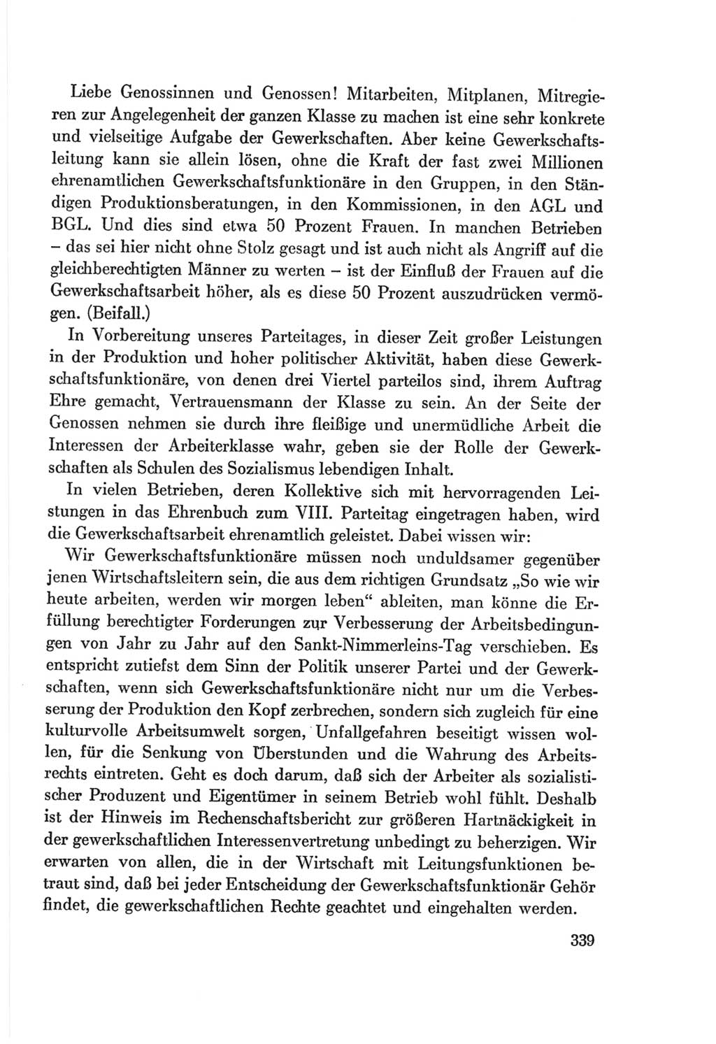 Protokoll der Verhandlungen des Ⅷ. Parteitages der Sozialistischen Einheitspartei Deutschlands (SED) [Deutsche Demokratische Republik (DDR)] 1971, Band 1, Seite 339 (Prot. Verh. Ⅷ. PT SED DDR 1971, Bd. 1, S. 339)