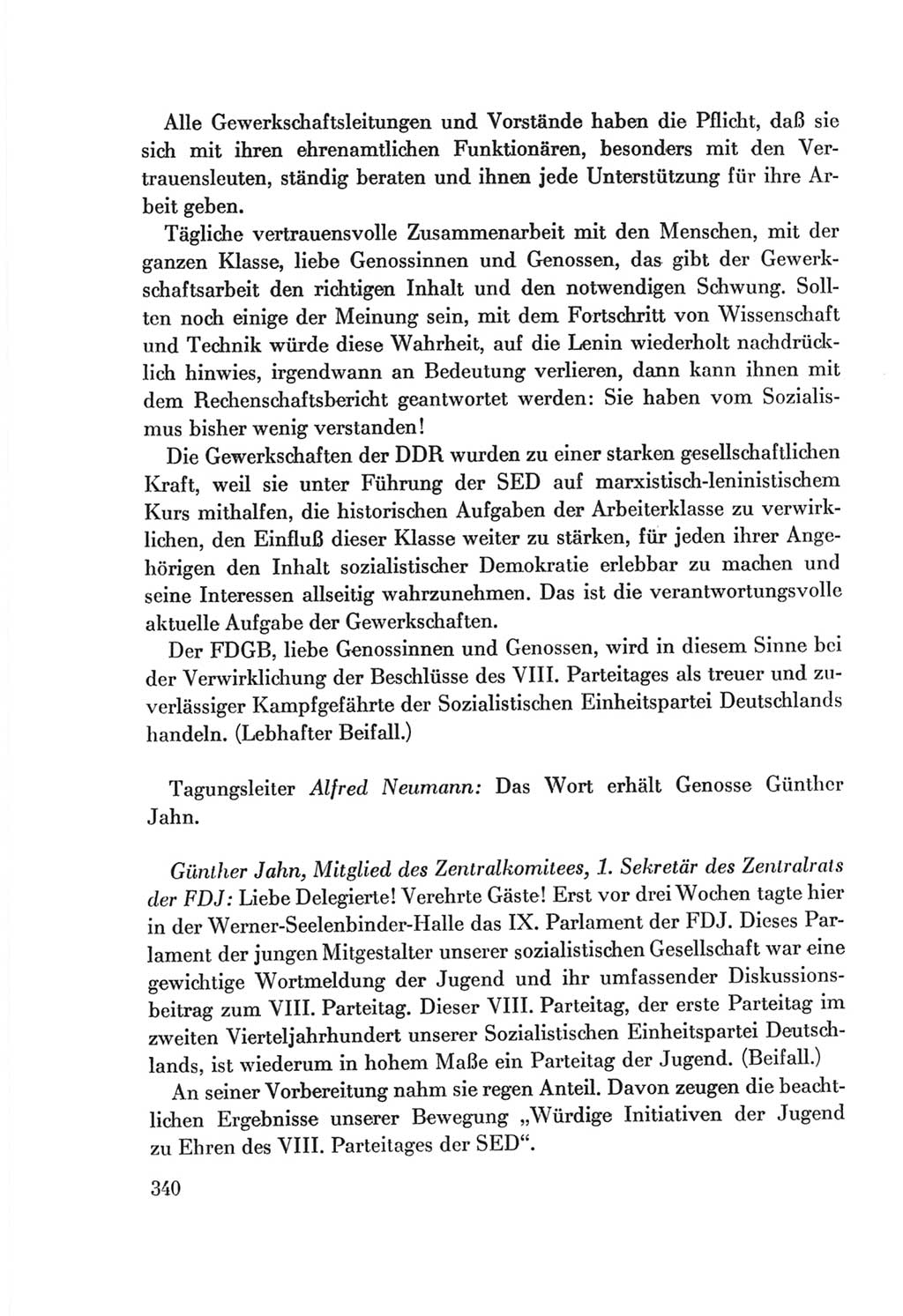 Protokoll der Verhandlungen des Ⅷ. Parteitages der Sozialistischen Einheitspartei Deutschlands (SED) [Deutsche Demokratische Republik (DDR)] 1971, Band 1, Seite 340 (Prot. Verh. Ⅷ. PT SED DDR 1971, Bd. 1, S. 340)