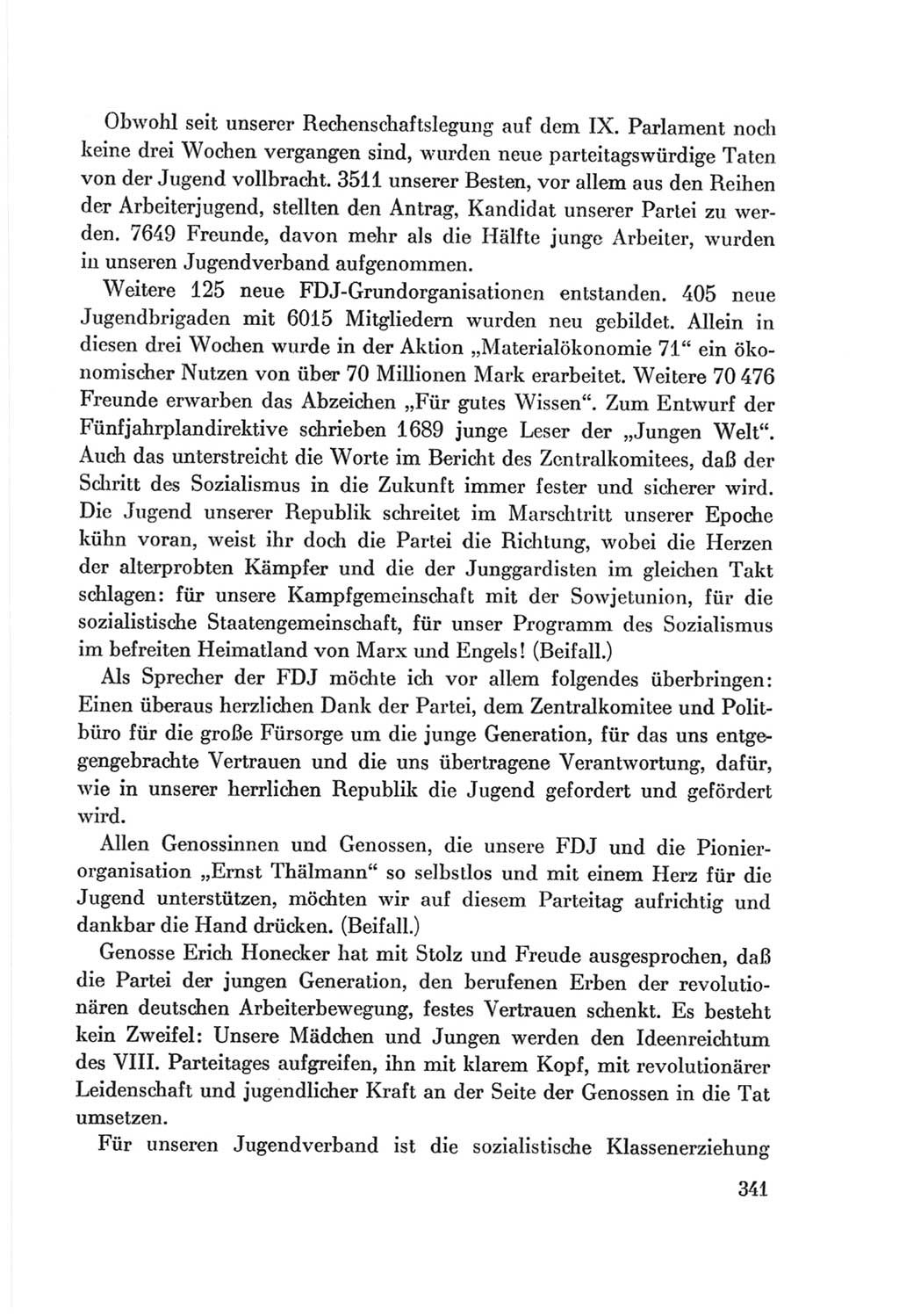 Protokoll der Verhandlungen des Ⅷ. Parteitages der Sozialistischen Einheitspartei Deutschlands (SED) [Deutsche Demokratische Republik (DDR)] 1971, Band 1, Seite 341 (Prot. Verh. Ⅷ. PT SED DDR 1971, Bd. 1, S. 341)