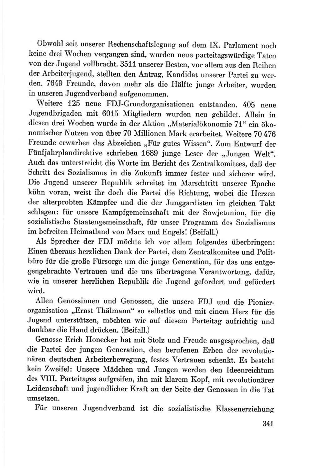 Protokoll der Verhandlungen des Ⅷ. Parteitages der Sozialistischen Einheitspartei Deutschlands (SED) [Deutsche Demokratische Republik (DDR)] 1971, Band 1, Seite 341 (Prot. Verh. Ⅷ. PT SED DDR 1971, Bd. 1, S. 341)