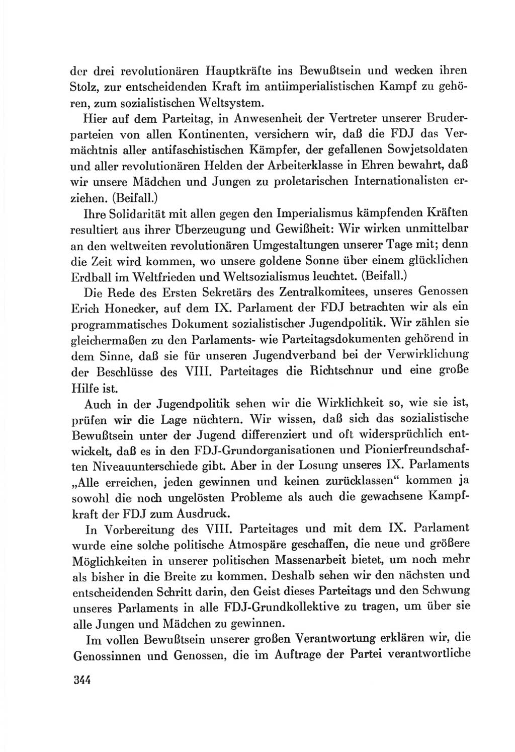 Protokoll der Verhandlungen des Ⅷ. Parteitages der Sozialistischen Einheitspartei Deutschlands (SED) [Deutsche Demokratische Republik (DDR)] 1971, Band 1, Seite 344 (Prot. Verh. Ⅷ. PT SED DDR 1971, Bd. 1, S. 344)