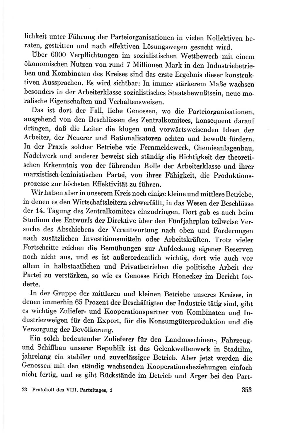 Protokoll der Verhandlungen des Ⅷ. Parteitages der Sozialistischen Einheitspartei Deutschlands (SED) [Deutsche Demokratische Republik (DDR)] 1971, Band 1, Seite 353 (Prot. Verh. Ⅷ. PT SED DDR 1971, Bd. 1, S. 353)