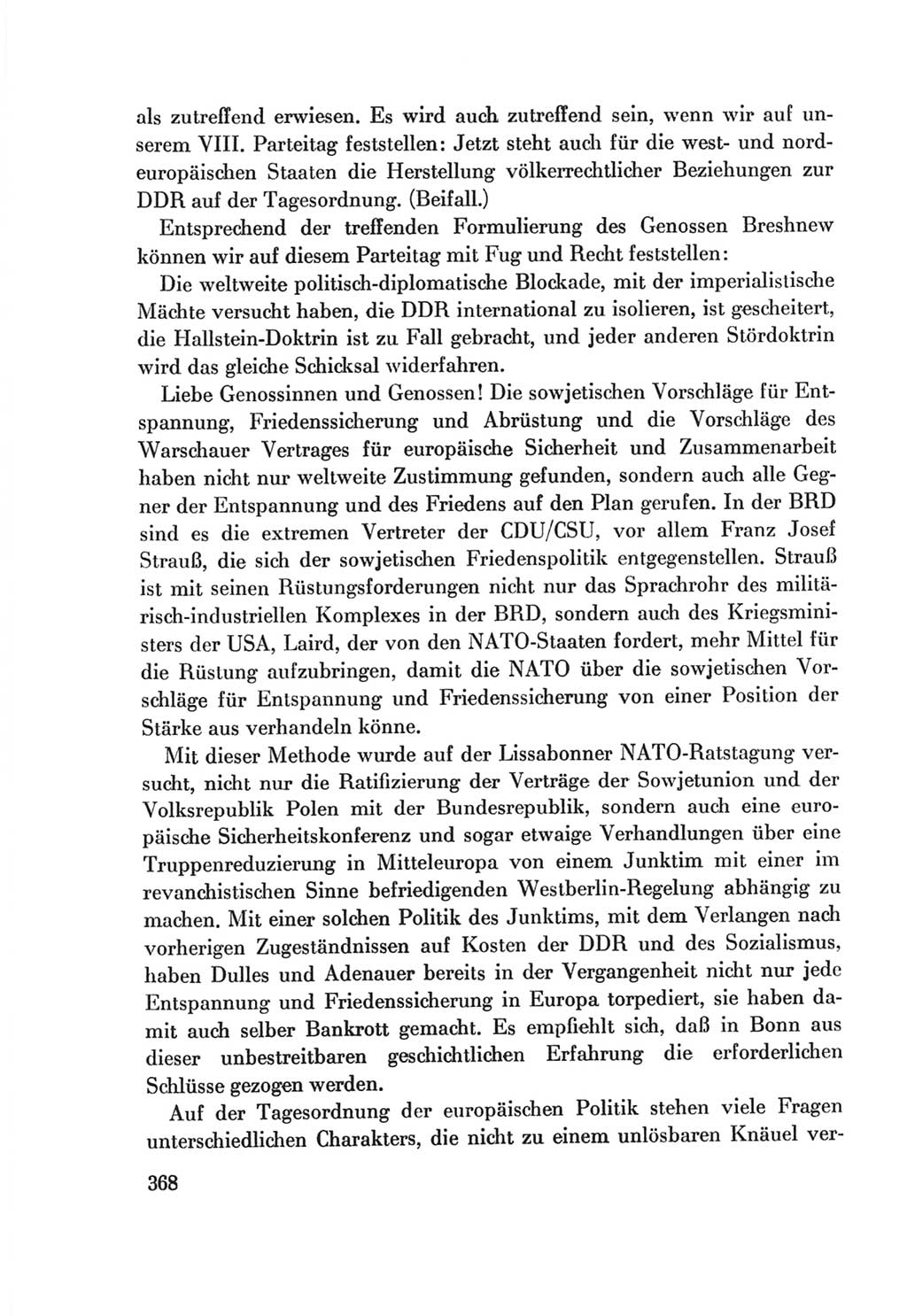 Protokoll der Verhandlungen des Ⅷ. Parteitages der Sozialistischen Einheitspartei Deutschlands (SED) [Deutsche Demokratische Republik (DDR)] 1971, Band 1, Seite 368 (Prot. Verh. Ⅷ. PT SED DDR 1971, Bd. 1, S. 368)