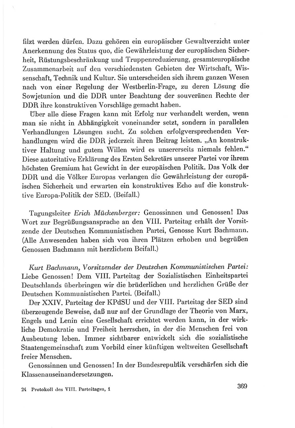 Protokoll der Verhandlungen des Ⅷ. Parteitages der Sozialistischen Einheitspartei Deutschlands (SED) [Deutsche Demokratische Republik (DDR)] 1971, Band 1, Seite 369 (Prot. Verh. Ⅷ. PT SED DDR 1971, Bd. 1, S. 369)