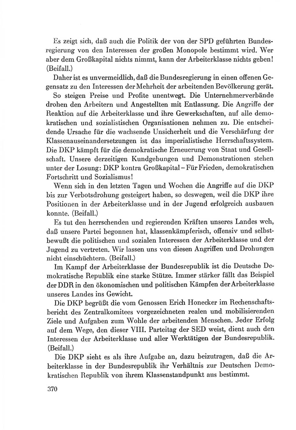 Protokoll der Verhandlungen des Ⅷ. Parteitages der Sozialistischen Einheitspartei Deutschlands (SED) [Deutsche Demokratische Republik (DDR)] 1971, Band 1, Seite 370 (Prot. Verh. Ⅷ. PT SED DDR 1971, Bd. 1, S. 370)