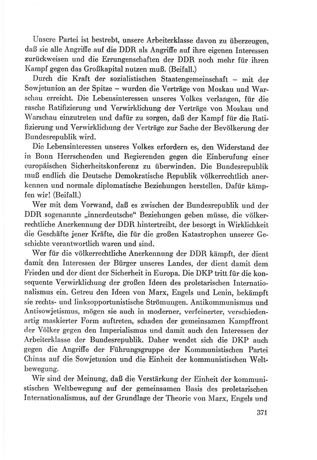 Protokoll der Verhandlungen des Ⅷ. Parteitages der Sozialistischen Einheitspartei Deutschlands (SED) [Deutsche Demokratische Republik (DDR)] 1971, Band 1, Seite 371 (Prot. Verh. Ⅷ. PT SED DDR 1971, Bd. 1, S. 371)