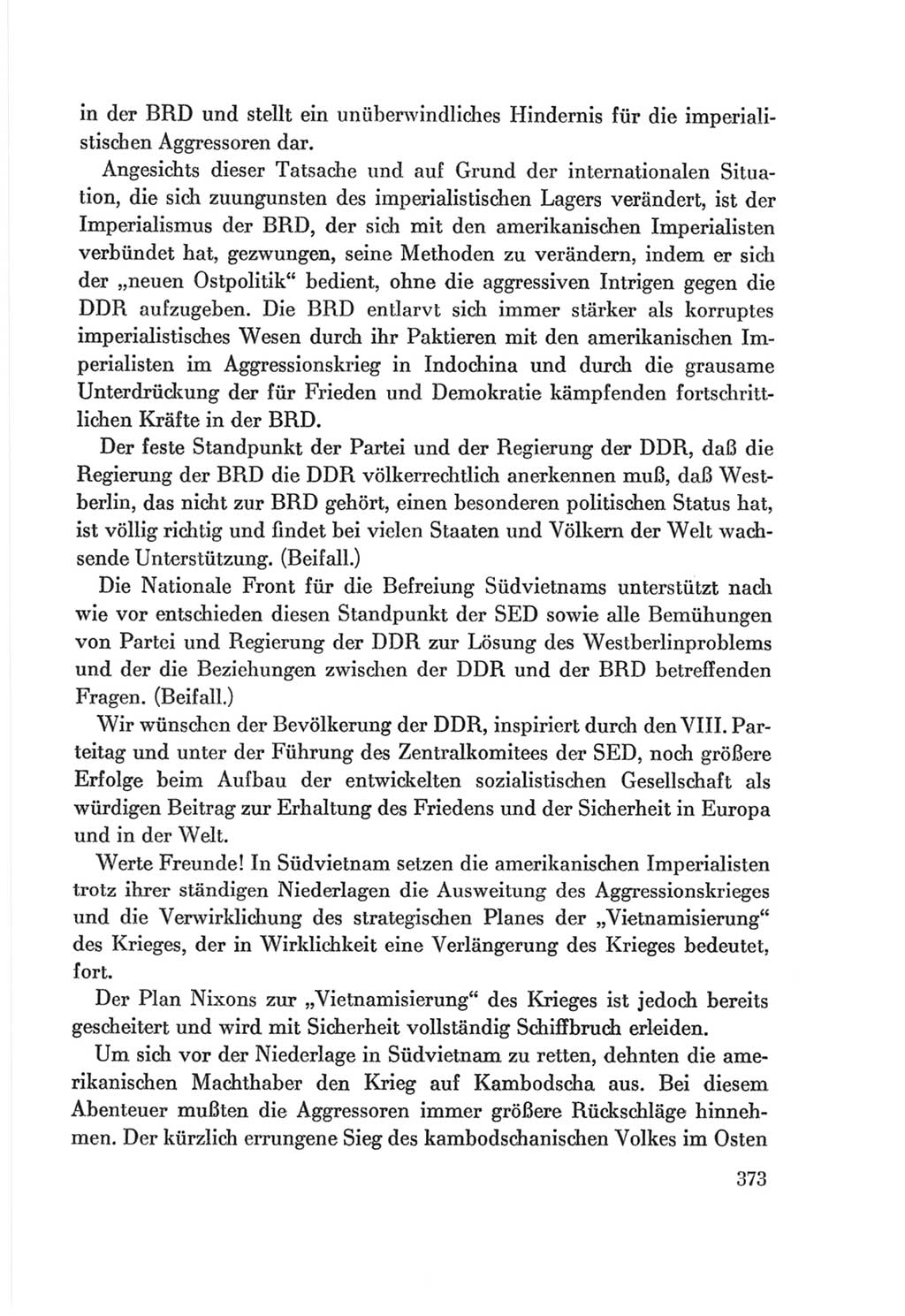 Protokoll der Verhandlungen des Ⅷ. Parteitages der Sozialistischen Einheitspartei Deutschlands (SED) [Deutsche Demokratische Republik (DDR)] 1971, Band 1, Seite 373 (Prot. Verh. Ⅷ. PT SED DDR 1971, Bd. 1, S. 373)