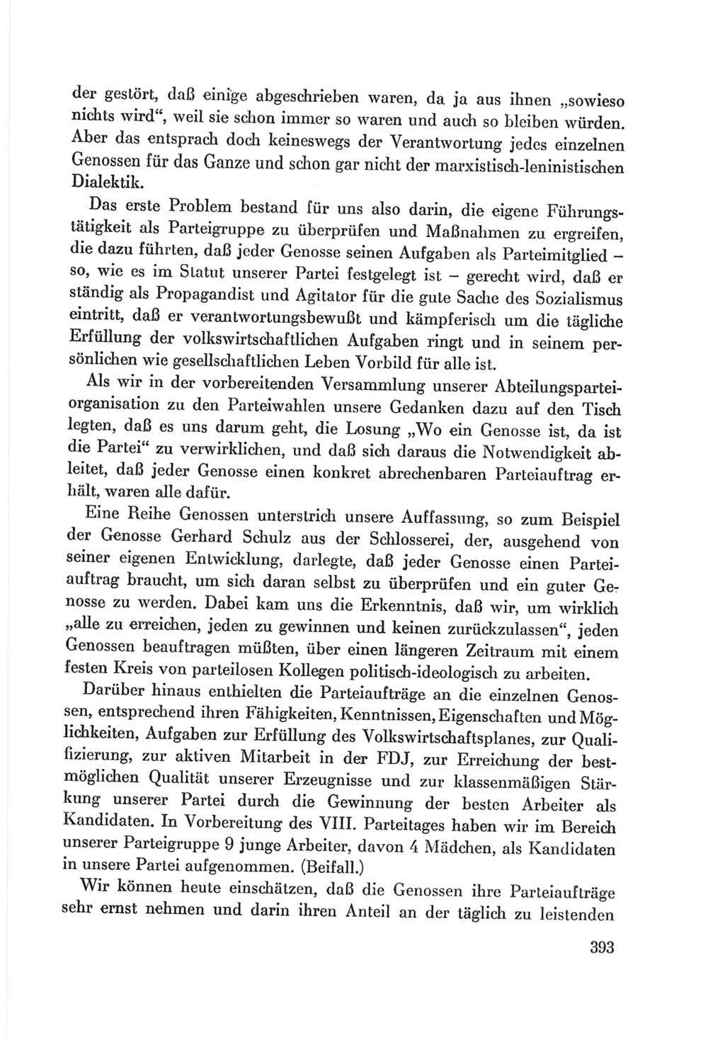 Protokoll der Verhandlungen des Ⅷ. Parteitages der Sozialistischen Einheitspartei Deutschlands (SED) [Deutsche Demokratische Republik (DDR)] 1971, Band 1, Seite 393 (Prot. Verh. Ⅷ. PT SED DDR 1971, Bd. 1, S. 393)