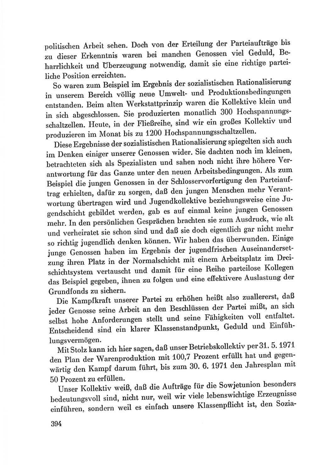 Protokoll der Verhandlungen des Ⅷ. Parteitages der Sozialistischen Einheitspartei Deutschlands (SED) [Deutsche Demokratische Republik (DDR)] 1971, Band 1, Seite 394 (Prot. Verh. Ⅷ. PT SED DDR 1971, Bd. 1, S. 394)