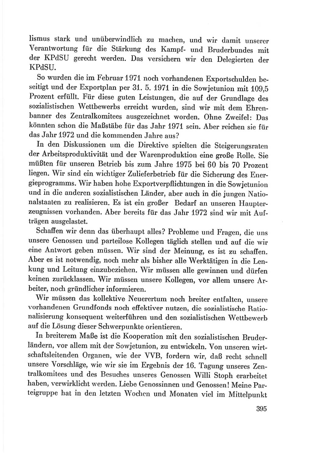 Protokoll der Verhandlungen des Ⅷ. Parteitages der Sozialistischen Einheitspartei Deutschlands (SED) [Deutsche Demokratische Republik (DDR)] 1971, Band 1, Seite 395 (Prot. Verh. Ⅷ. PT SED DDR 1971, Bd. 1, S. 395)