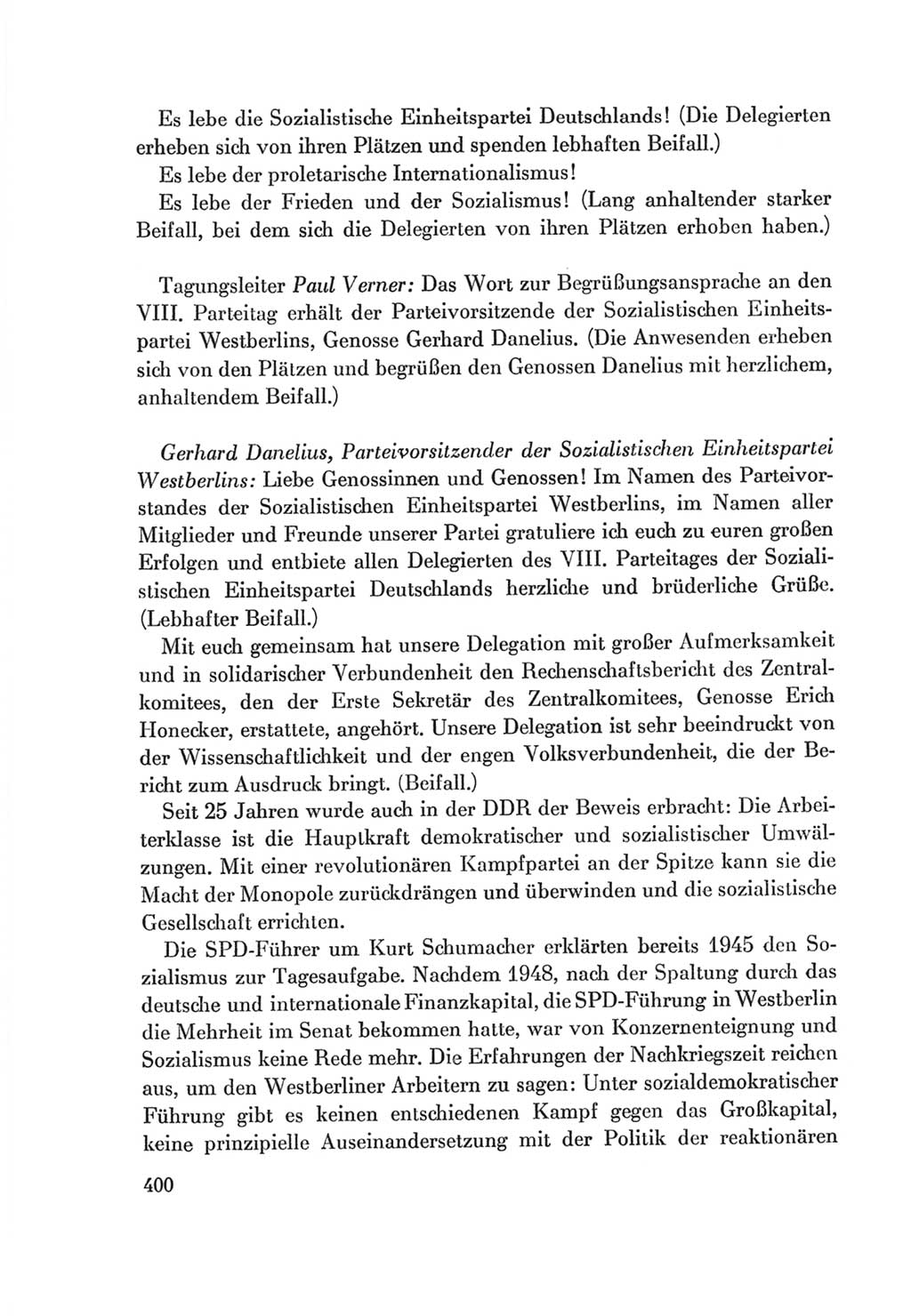 Protokoll der Verhandlungen des Ⅷ. Parteitages der Sozialistischen Einheitspartei Deutschlands (SED) [Deutsche Demokratische Republik (DDR)] 1971, Band 1, Seite 400 (Prot. Verh. Ⅷ. PT SED DDR 1971, Bd. 1, S. 400)