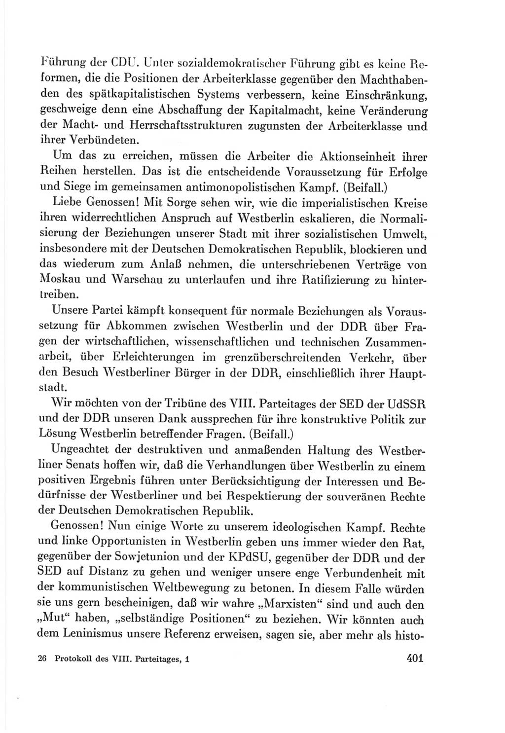 Protokoll der Verhandlungen des Ⅷ. Parteitages der Sozialistischen Einheitspartei Deutschlands (SED) [Deutsche Demokratische Republik (DDR)] 1971, Band 1, Seite 401 (Prot. Verh. Ⅷ. PT SED DDR 1971, Bd. 1, S. 401)