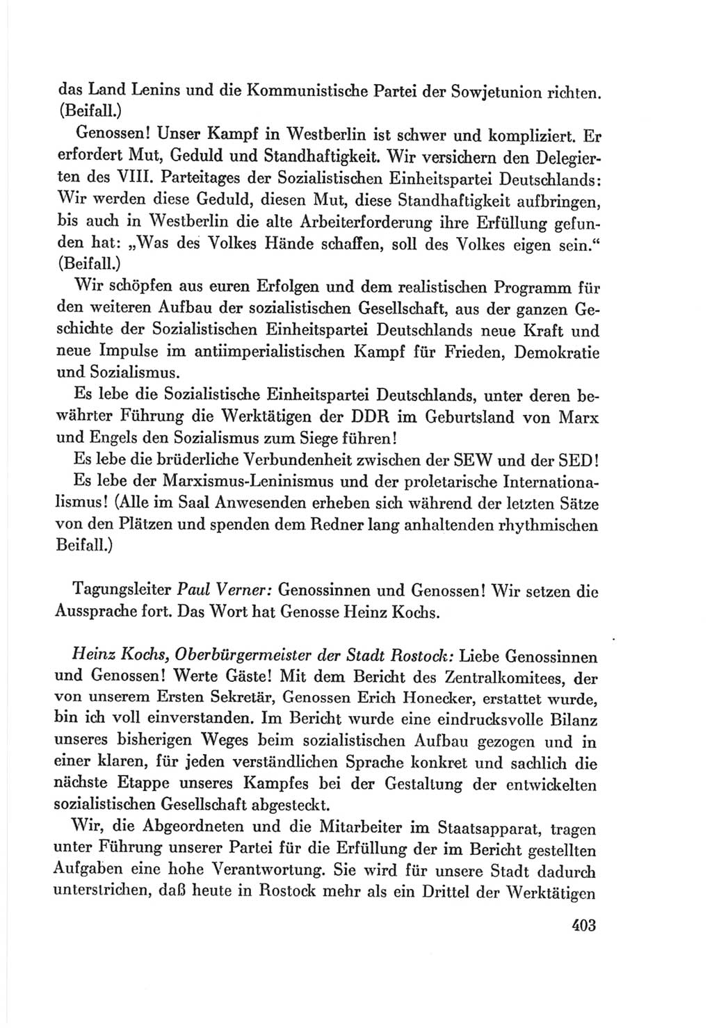 Protokoll der Verhandlungen des Ⅷ. Parteitages der Sozialistischen Einheitspartei Deutschlands (SED) [Deutsche Demokratische Republik (DDR)] 1971, Band 1, Seite 403 (Prot. Verh. Ⅷ. PT SED DDR 1971, Bd. 1, S. 403)