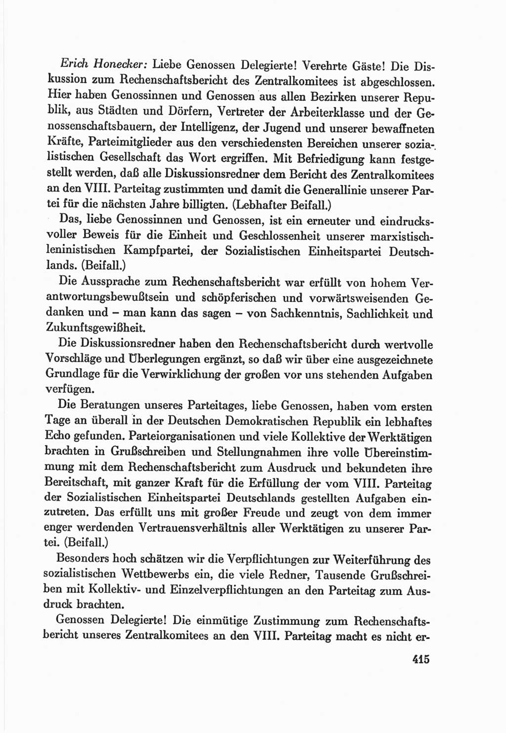 Protokoll der Verhandlungen des Ⅷ. Parteitages der Sozialistischen Einheitspartei Deutschlands (SED) [Deutsche Demokratische Republik (DDR)] 1971, Band 1, Seite 415 (Prot. Verh. Ⅷ. PT SED DDR 1971, Bd. 1, S. 415)