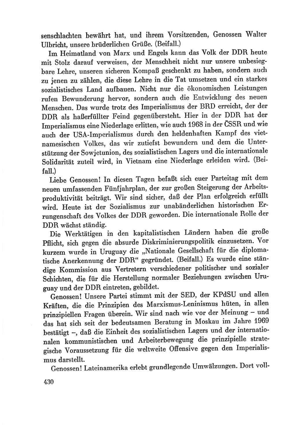 Protokoll der Verhandlungen des Ⅷ. Parteitages der Sozialistischen Einheitspartei Deutschlands (SED) [Deutsche Demokratische Republik (DDR)] 1971, Band 1, Seite 430 (Prot. Verh. Ⅷ. PT SED DDR 1971, Bd. 1, S. 430)