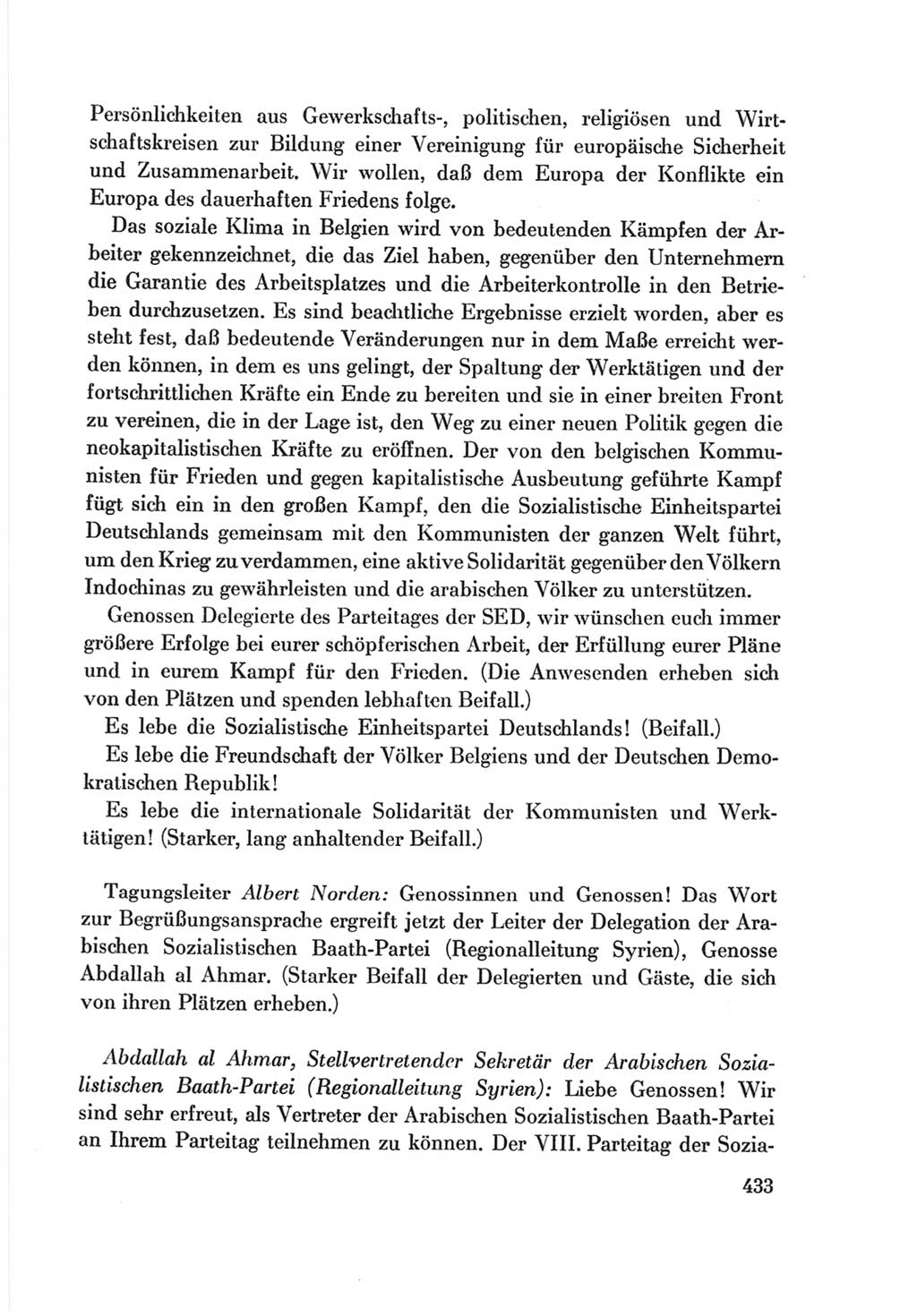 Protokoll der Verhandlungen des Ⅷ. Parteitages der Sozialistischen Einheitspartei Deutschlands (SED) [Deutsche Demokratische Republik (DDR)] 1971, Band 1, Seite 433 (Prot. Verh. Ⅷ. PT SED DDR 1971, Bd. 1, S. 433)
