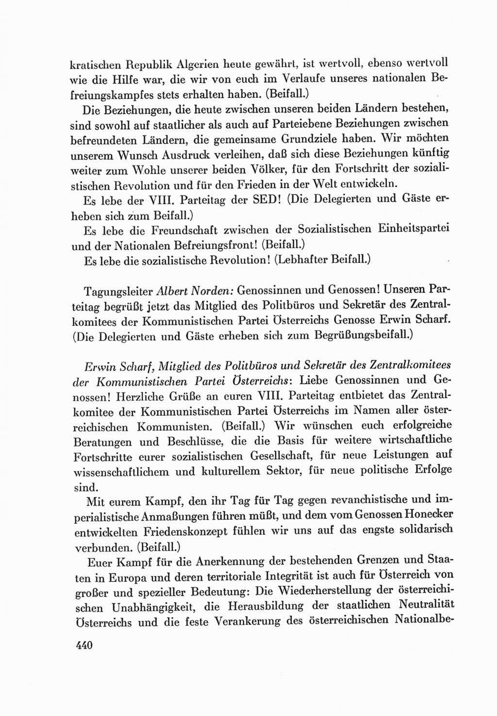 Protokoll der Verhandlungen des Ⅷ. Parteitages der Sozialistischen Einheitspartei Deutschlands (SED) [Deutsche Demokratische Republik (DDR)] 1971, Band 1, Seite 440 (Prot. Verh. Ⅷ. PT SED DDR 1971, Bd. 1, S. 440)