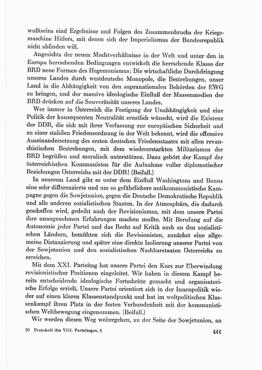 Protokoll der Verhandlungen des Ⅷ. Parteitages der Sozialistischen Einheitspartei Deutschlands (SED) [Deutsche Demokratische Republik (DDR)] 1971, Band 1, Seite 441 (Prot. Verh. Ⅷ. PT SED DDR 1971, Bd. 1, S. 441)