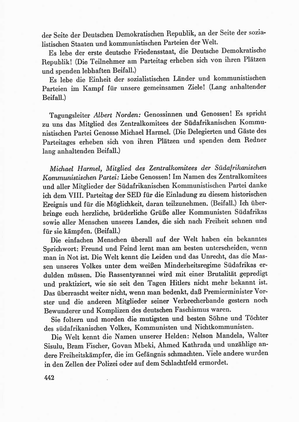 Protokoll der Verhandlungen des Ⅷ. Parteitages der Sozialistischen Einheitspartei Deutschlands (SED) [Deutsche Demokratische Republik (DDR)] 1971, Band 1, Seite 442 (Prot. Verh. Ⅷ. PT SED DDR 1971, Bd. 1, S. 442)