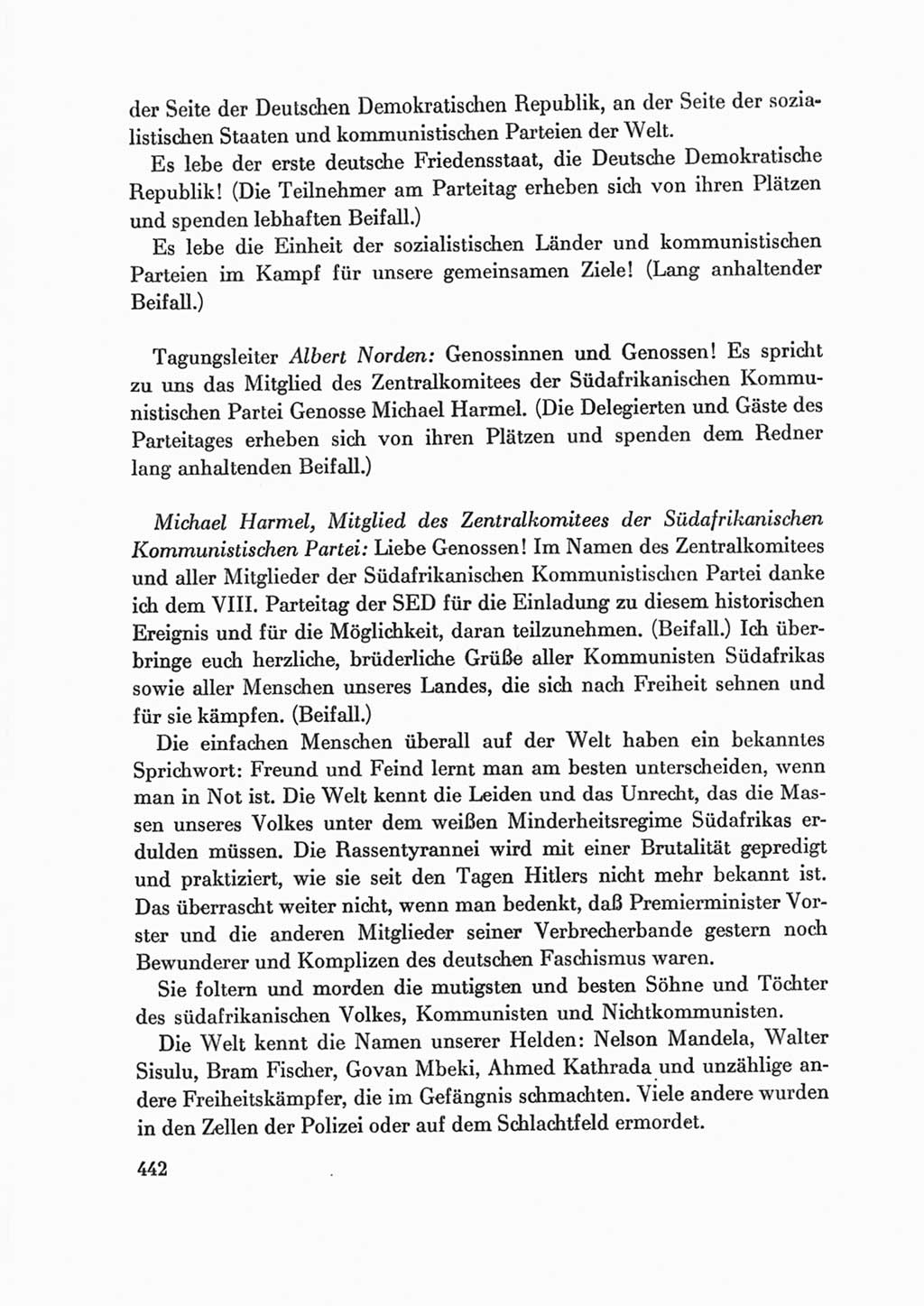 Protokoll der Verhandlungen des Ⅷ. Parteitages der Sozialistischen Einheitspartei Deutschlands (SED) [Deutsche Demokratische Republik (DDR)] 1971, Band 1, Seite 442 (Prot. Verh. Ⅷ. PT SED DDR 1971, Bd. 1, S. 442)