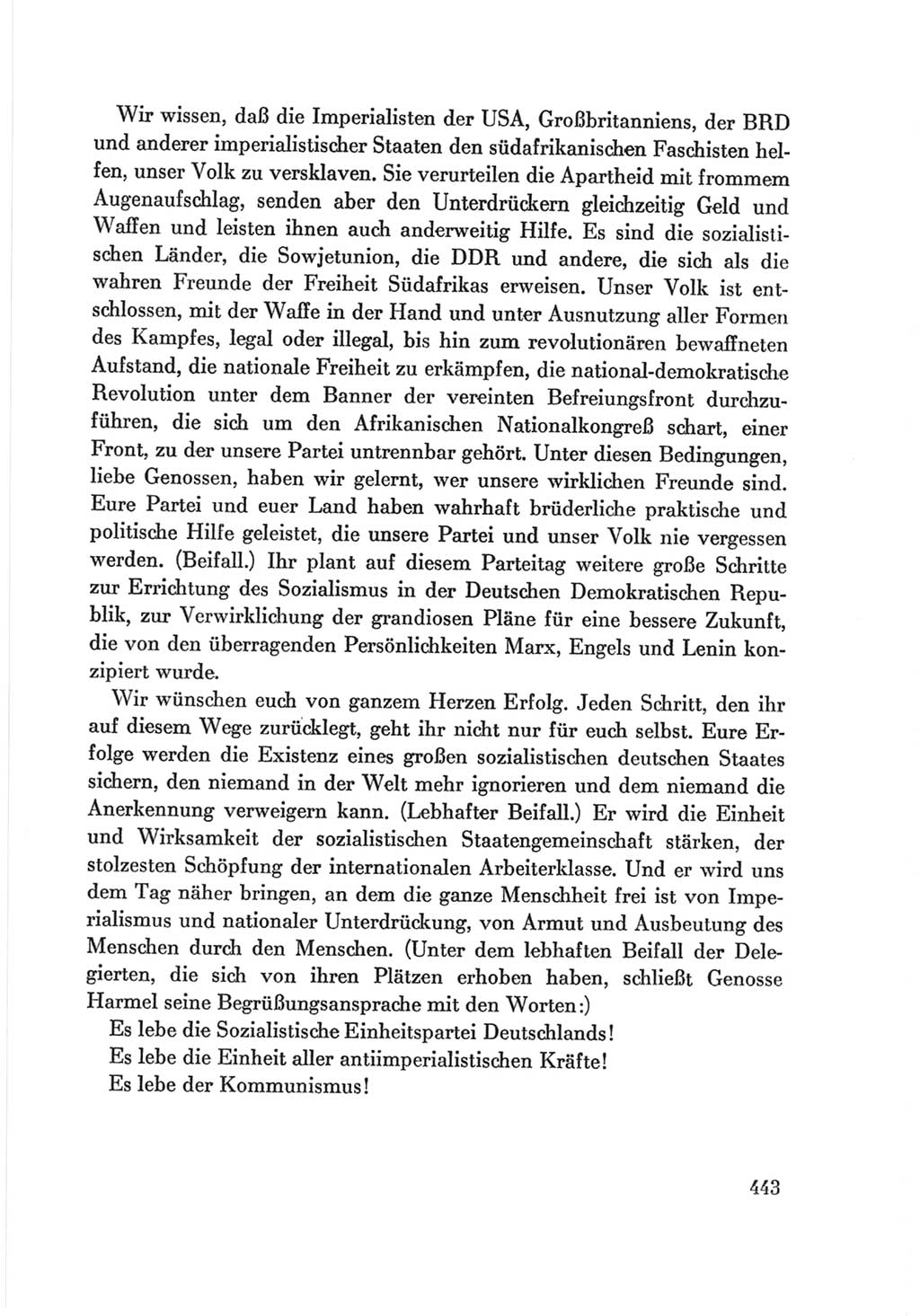Protokoll der Verhandlungen des Ⅷ. Parteitages der Sozialistischen Einheitspartei Deutschlands (SED) [Deutsche Demokratische Republik (DDR)] 1971, Band 1, Seite 443 (Prot. Verh. Ⅷ. PT SED DDR 1971, Bd. 1, S. 443)