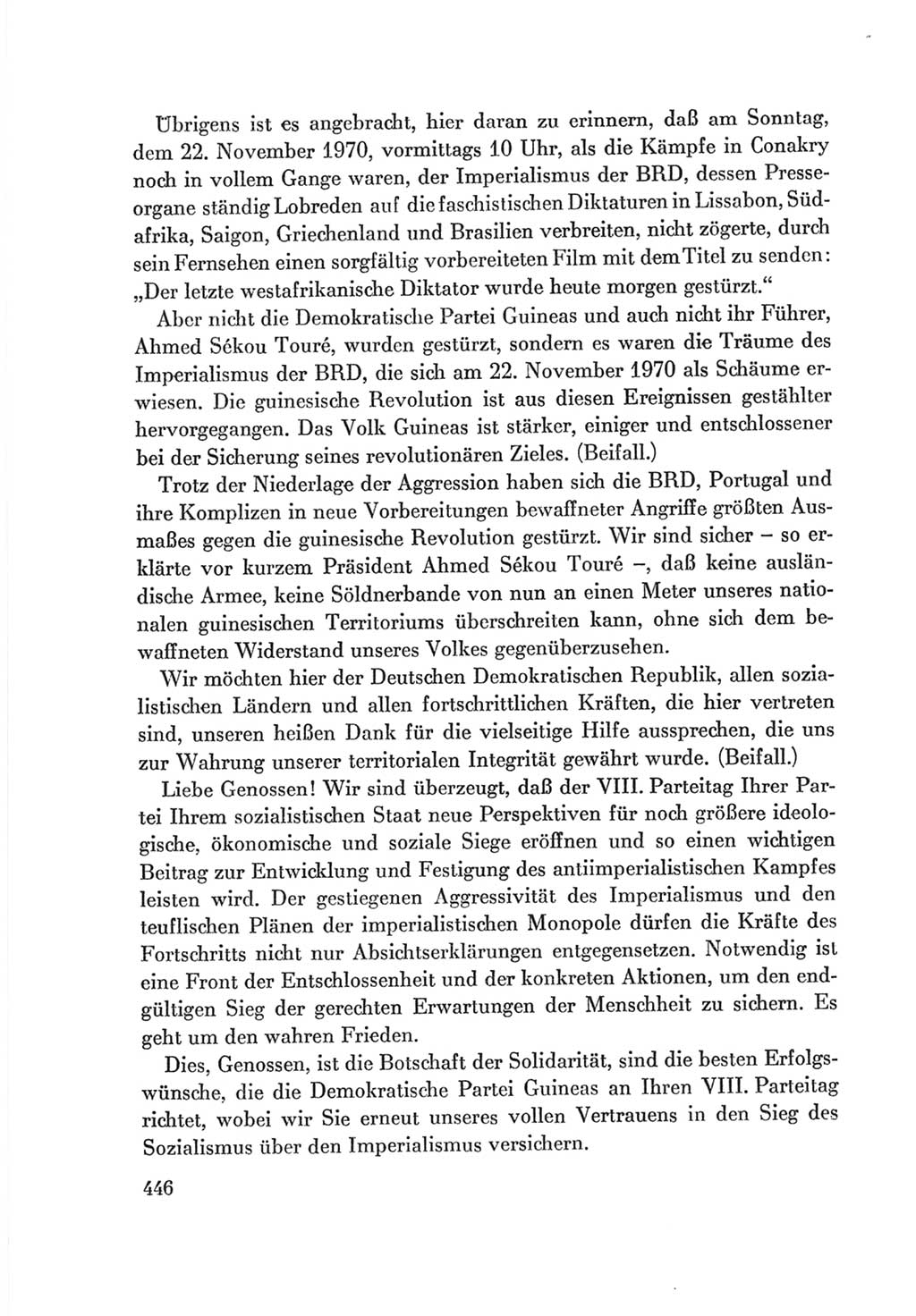 Protokoll der Verhandlungen des Ⅷ. Parteitages der Sozialistischen Einheitspartei Deutschlands (SED) [Deutsche Demokratische Republik (DDR)] 1971, Band 1, Seite 446 (Prot. Verh. Ⅷ. PT SED DDR 1971, Bd. 1, S. 446)