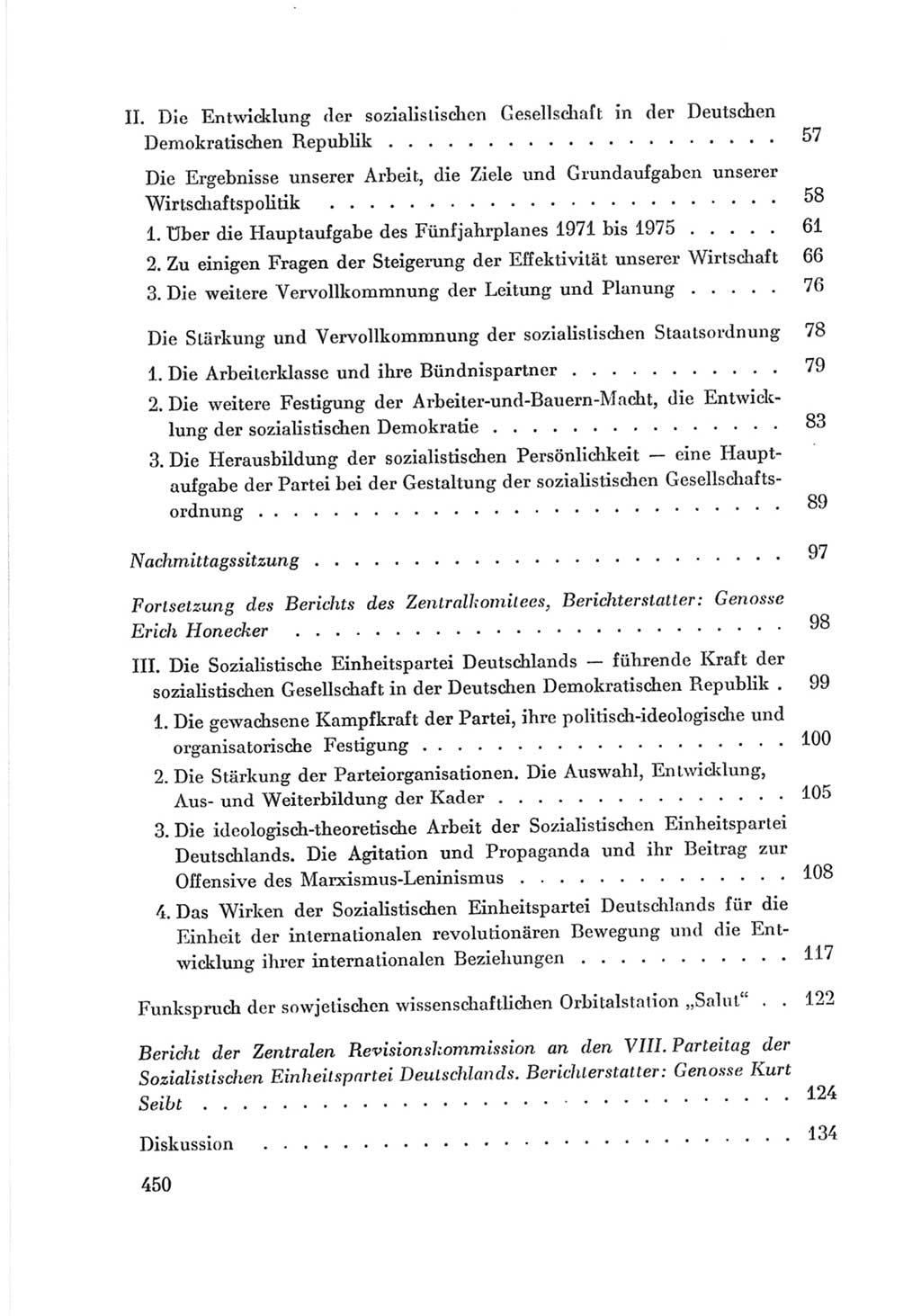 Protokoll der Verhandlungen des Ⅷ. Parteitages der Sozialistischen Einheitspartei Deutschlands (SED) [Deutsche Demokratische Republik (DDR)] 1971, Band 1, Seite 450 (Prot. Verh. Ⅷ. PT SED DDR 1971, Bd. 1, S. 450)
