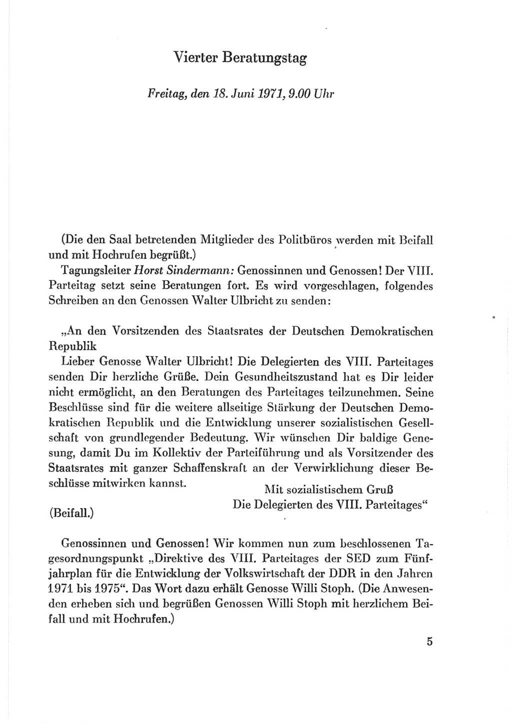 Protokoll der Verhandlungen des Ⅷ. Parteitages der Sozialistischen Einheitspartei Deutschlands (SED) [Deutsche Demokratische Republik (DDR)] 1971, Band 2, Seite 5 (Prot. Verh. Ⅷ. PT SED DDR 1971, Bd. 2, S. 5)