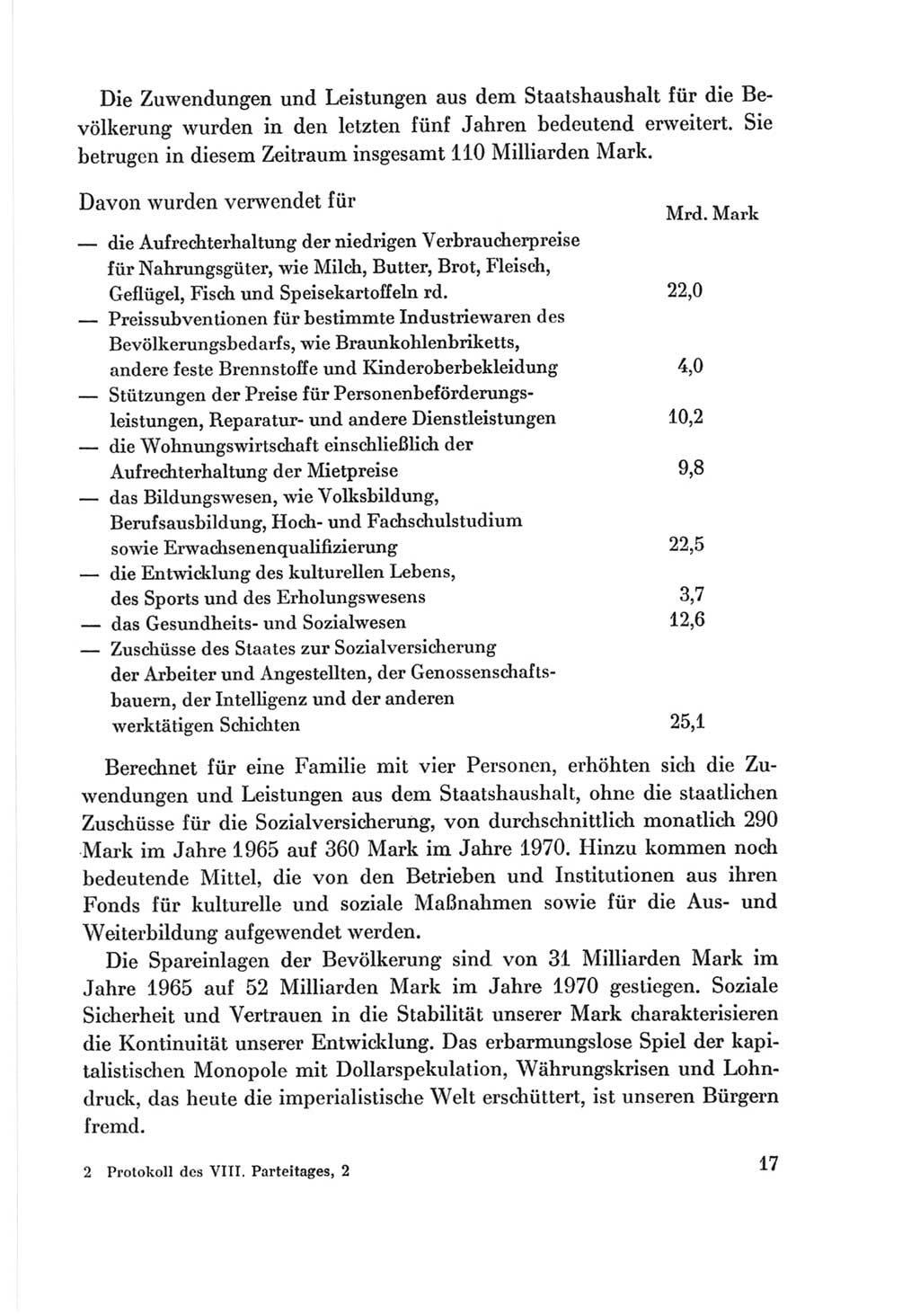 Protokoll der Verhandlungen des Ⅷ. Parteitages der Sozialistischen Einheitspartei Deutschlands (SED) [Deutsche Demokratische Republik (DDR)] 1971, Band 2, Seite 17 (Prot. Verh. Ⅷ. PT SED DDR 1971, Bd. 2, S. 17)