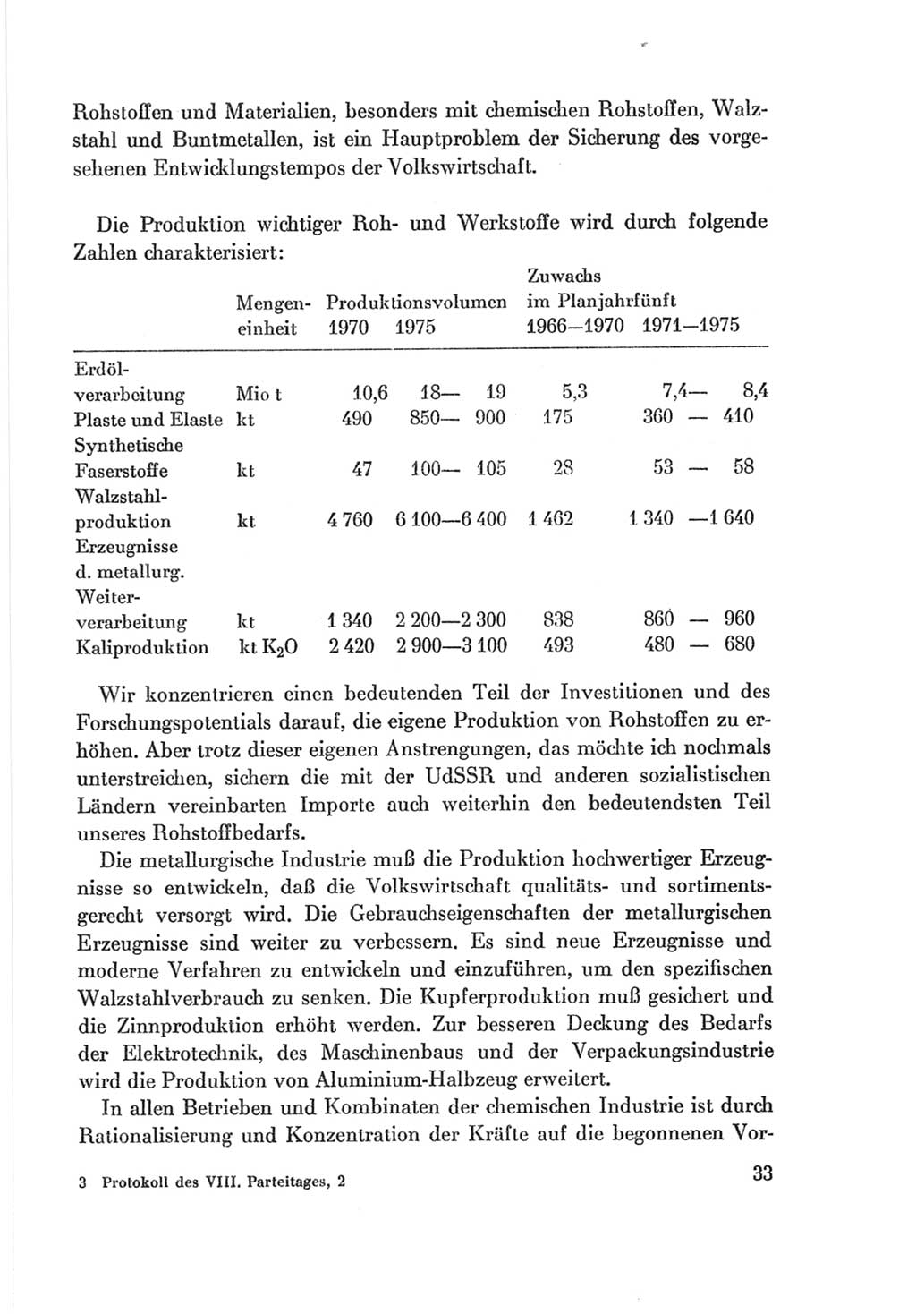 Protokoll der Verhandlungen des Ⅷ. Parteitages der Sozialistischen Einheitspartei Deutschlands (SED) [Deutsche Demokratische Republik (DDR)] 1971, Band 2, Seite 33 (Prot. Verh. Ⅷ. PT SED DDR 1971, Bd. 2, S. 33)