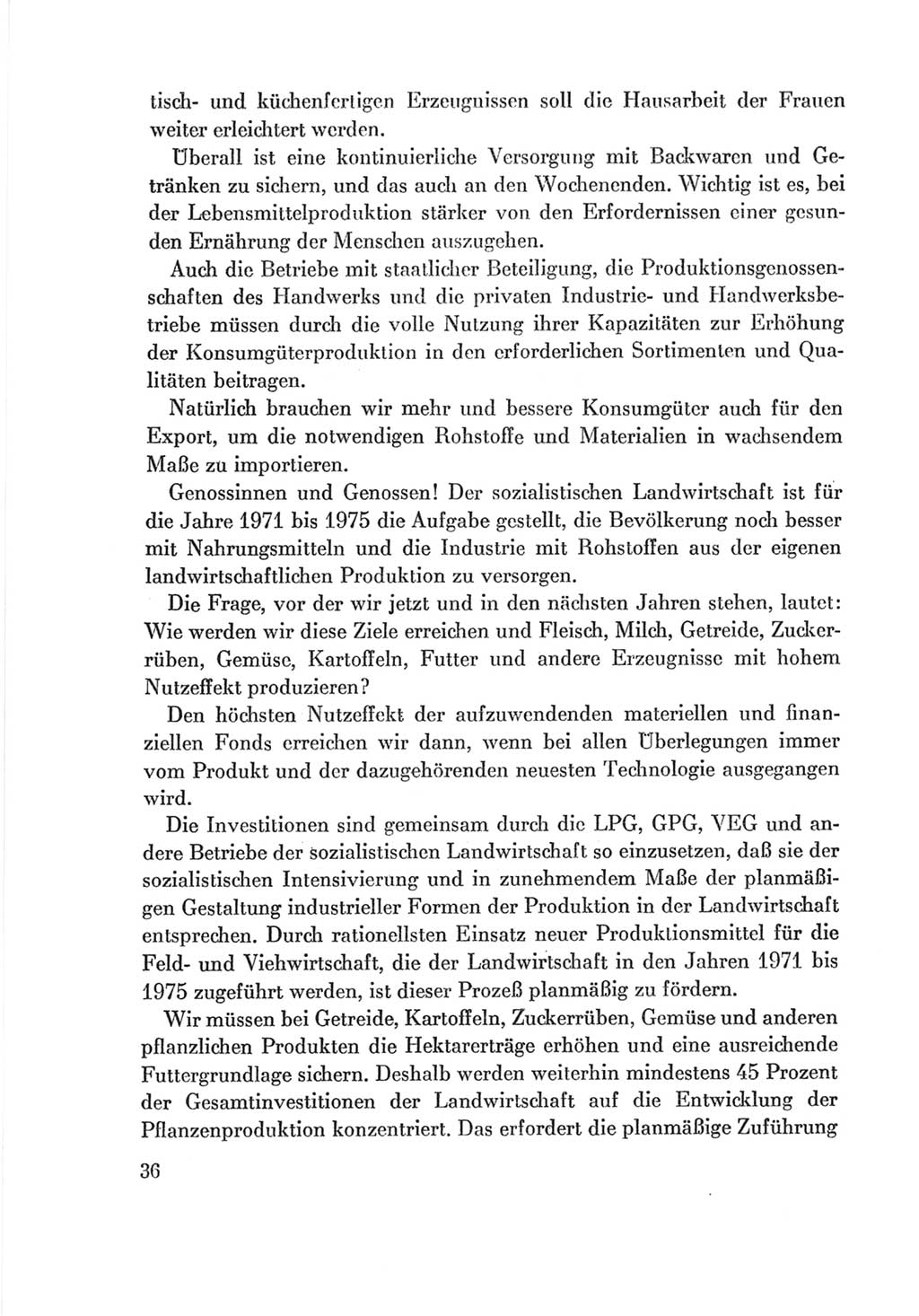 Protokoll der Verhandlungen des Ⅷ. Parteitages der Sozialistischen Einheitspartei Deutschlands (SED) [Deutsche Demokratische Republik (DDR)] 1971, Band 2, Seite 36 (Prot. Verh. Ⅷ. PT SED DDR 1971, Bd. 2, S. 36)