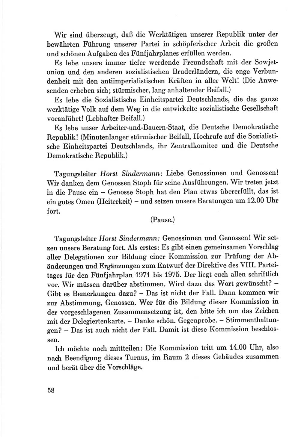 Protokoll der Verhandlungen des Ⅷ. Parteitages der Sozialistischen Einheitspartei Deutschlands (SED) [Deutsche Demokratische Republik (DDR)] 1971, Band 2, Seite 58 (Prot. Verh. Ⅷ. PT SED DDR 1971, Bd. 2, S. 58)