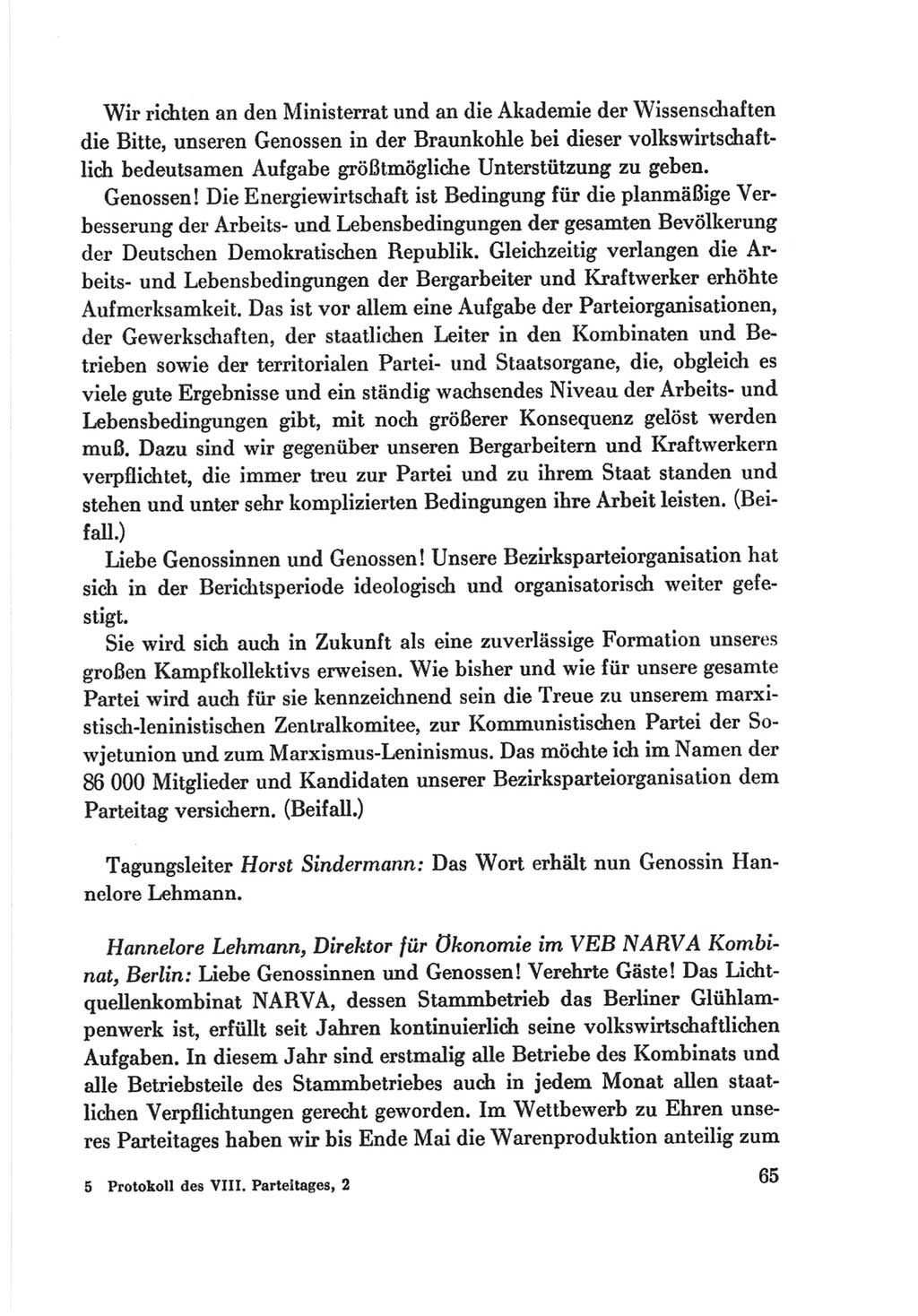 Protokoll der Verhandlungen des Ⅷ. Parteitages der Sozialistischen Einheitspartei Deutschlands (SED) [Deutsche Demokratische Republik (DDR)] 1971, Band 2, Seite 65 (Prot. Verh. Ⅷ. PT SED DDR 1971, Bd. 2, S. 65)