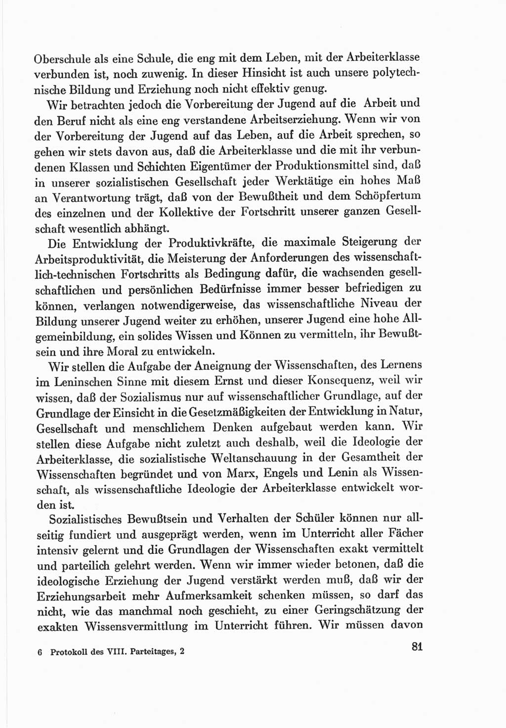 Protokoll der Verhandlungen des Ⅷ. Parteitages der Sozialistischen Einheitspartei Deutschlands (SED) [Deutsche Demokratische Republik (DDR)] 1971, Band 2, Seite 81 (Prot. Verh. Ⅷ. PT SED DDR 1971, Bd. 2, S. 81)
