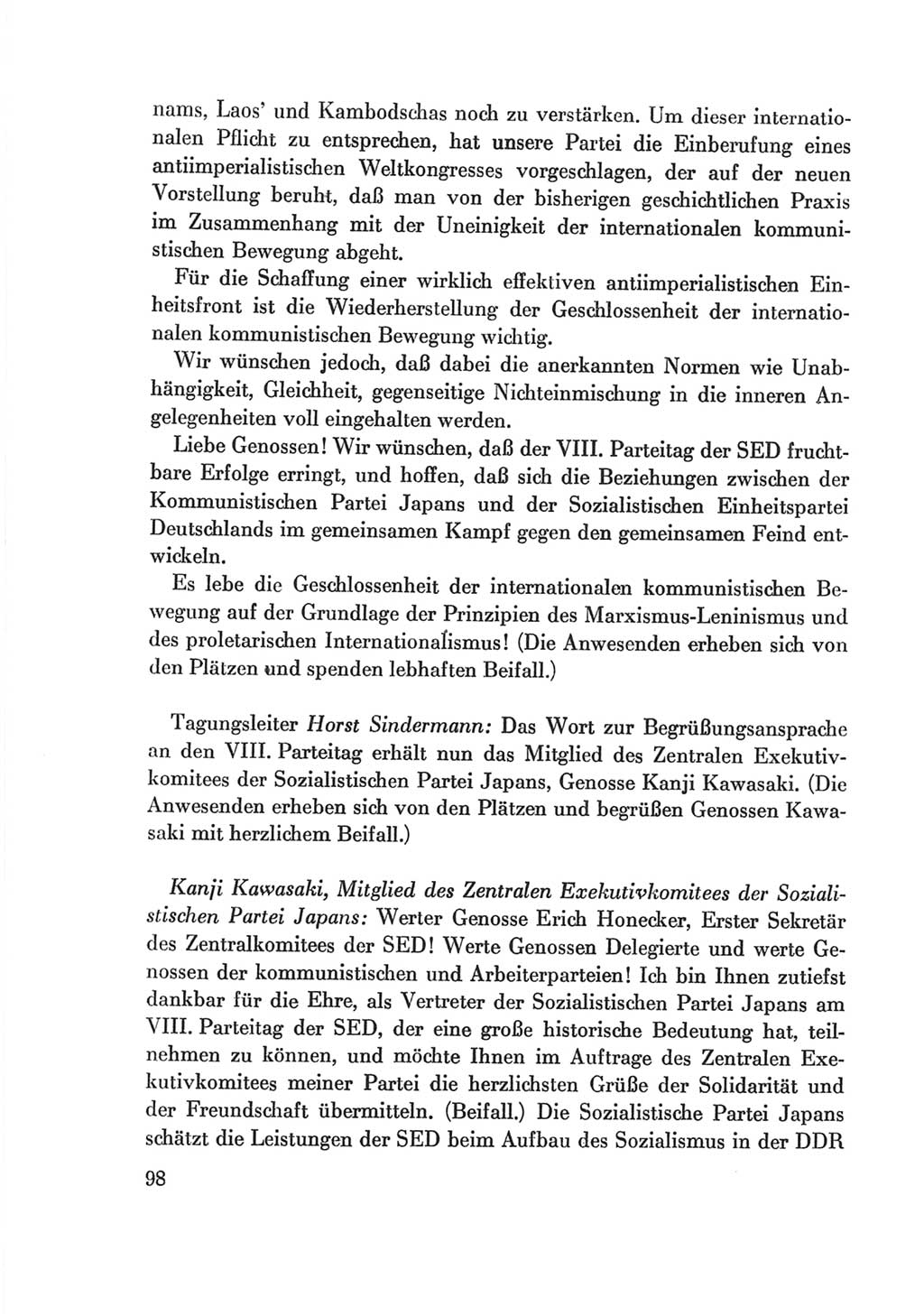 Protokoll der Verhandlungen des Ⅷ. Parteitages der Sozialistischen Einheitspartei Deutschlands (SED) [Deutsche Demokratische Republik (DDR)] 1971, Band 2, Seite 98 (Prot. Verh. Ⅷ. PT SED DDR 1971, Bd. 2, S. 98)