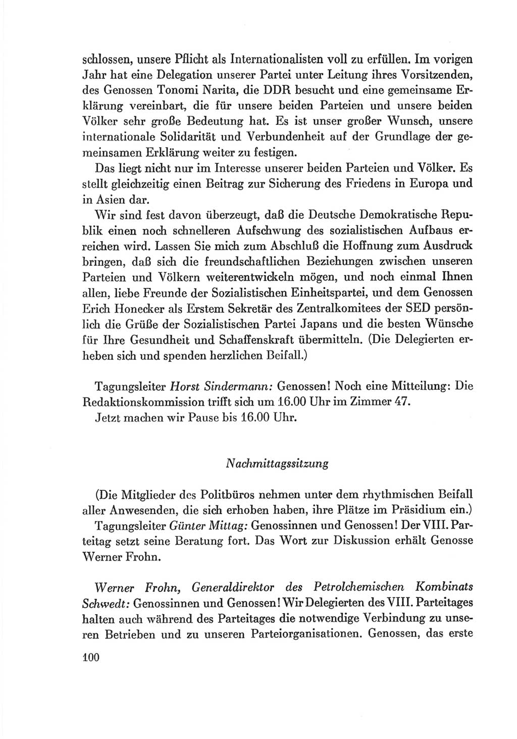 Protokoll der Verhandlungen des Ⅷ. Parteitages der Sozialistischen Einheitspartei Deutschlands (SED) [Deutsche Demokratische Republik (DDR)] 1971, Band 2, Seite 100 (Prot. Verh. Ⅷ. PT SED DDR 1971, Bd. 2, S. 100)