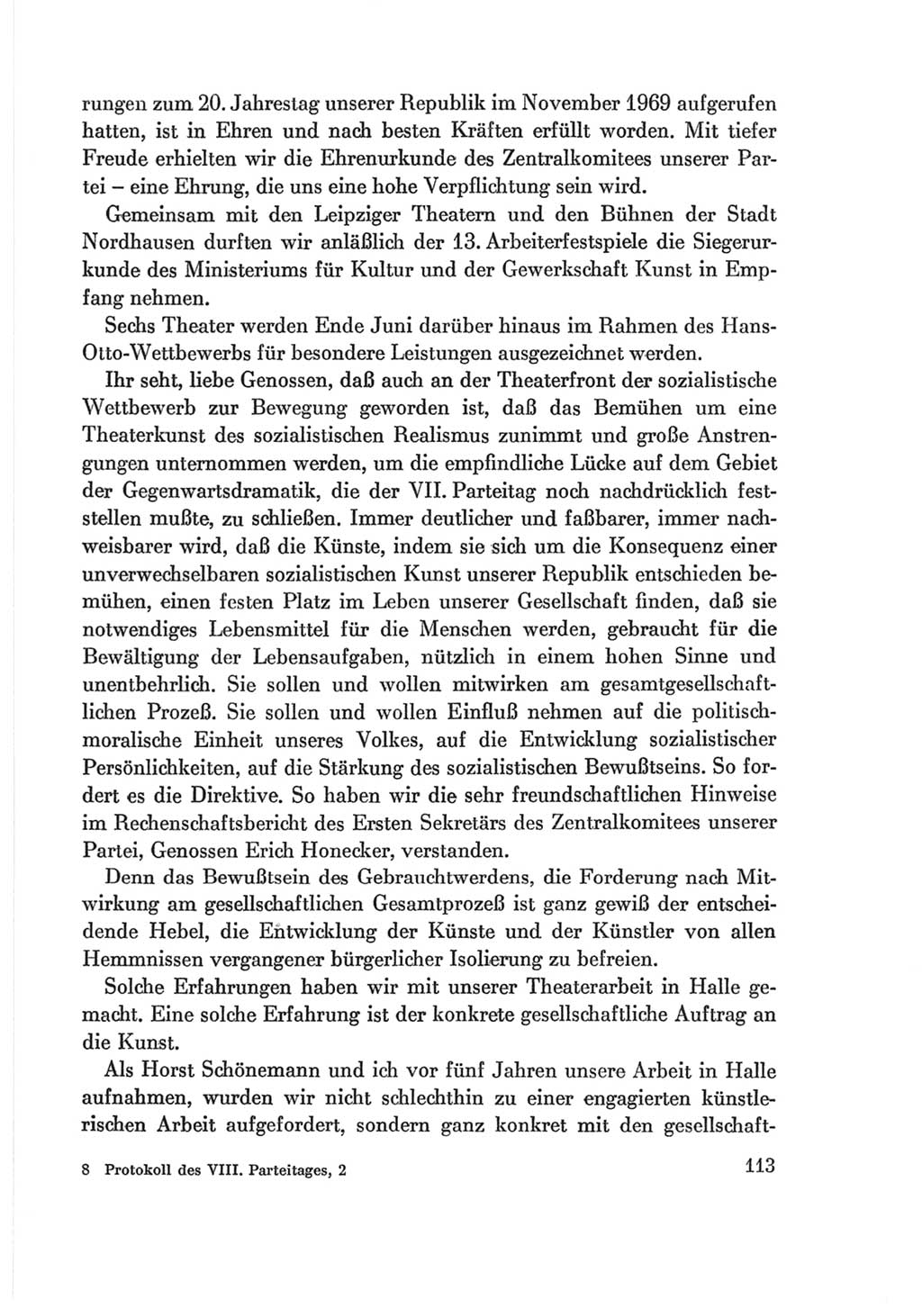 Protokoll der Verhandlungen des Ⅷ. Parteitages der Sozialistischen Einheitspartei Deutschlands (SED) [Deutsche Demokratische Republik (DDR)] 1971, Band 2, Seite 113 (Prot. Verh. Ⅷ. PT SED DDR 1971, Bd. 2, S. 113)