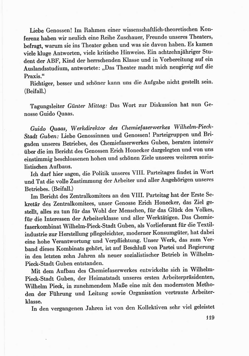 Protokoll der Verhandlungen des Ⅷ. Parteitages der Sozialistischen Einheitspartei Deutschlands (SED) [Deutsche Demokratische Republik (DDR)] 1971, Band 2, Seite 119 (Prot. Verh. Ⅷ. PT SED DDR 1971, Bd. 2, S. 119)