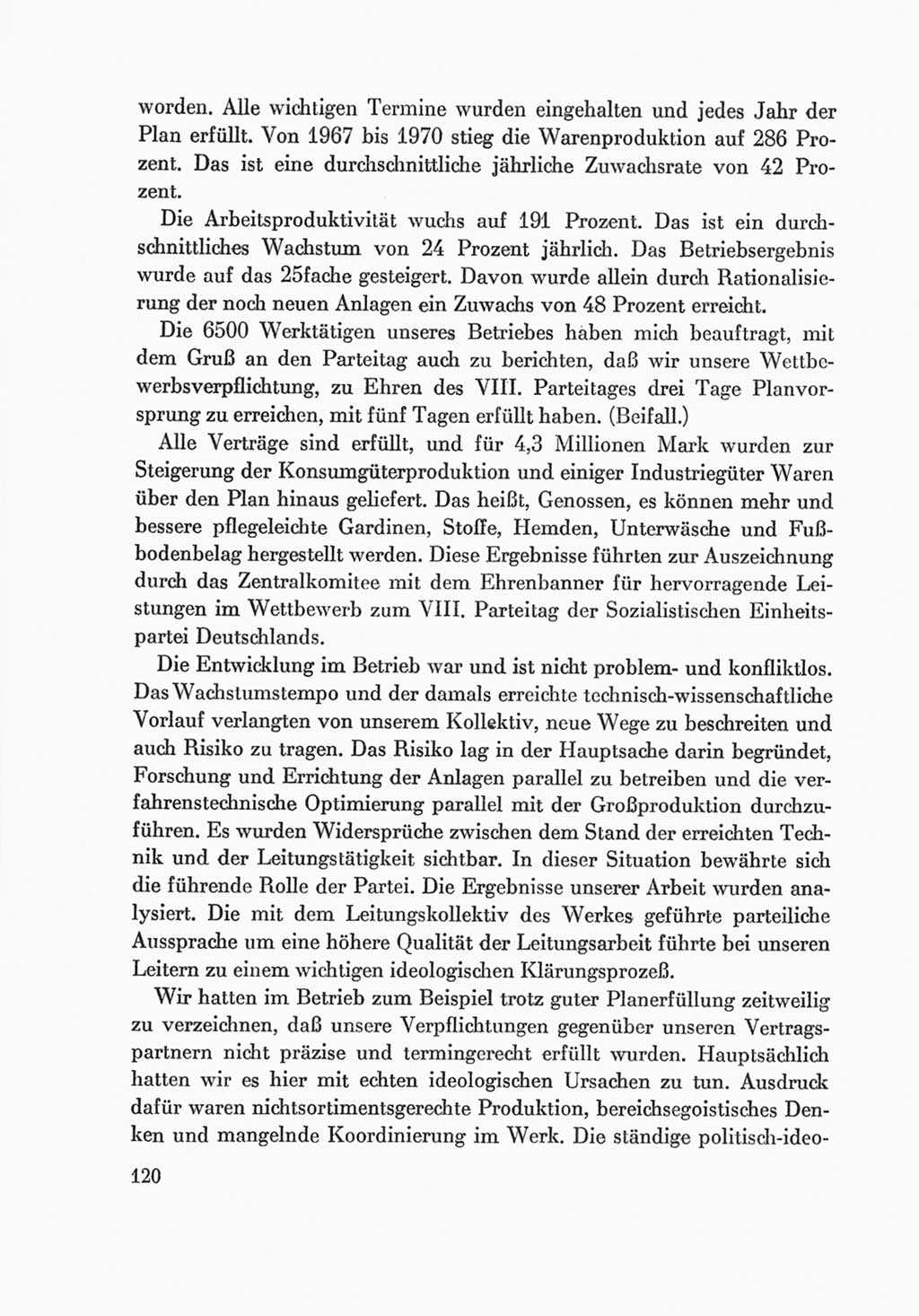 Protokoll der Verhandlungen des Ⅷ. Parteitages der Sozialistischen Einheitspartei Deutschlands (SED) [Deutsche Demokratische Republik (DDR)] 1971, Band 2, Seite 120 (Prot. Verh. Ⅷ. PT SED DDR 1971, Bd. 2, S. 120)