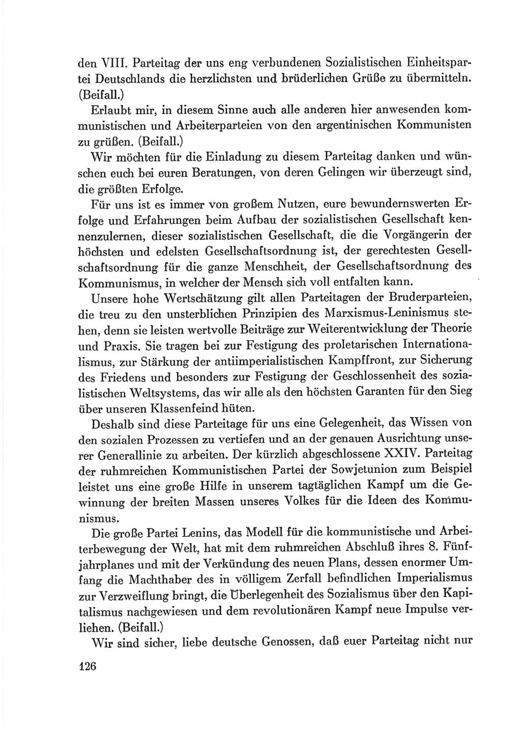 Protokoll der Verhandlungen des Ⅷ. Parteitages der Sozialistischen Einheitspartei Deutschlands (SED) [Deutsche Demokratische Republik (DDR)] 1971, Band 2, Seite 126 (Prot. Verh. Ⅷ. PT SED DDR 1971, Bd. 2, S. 126)