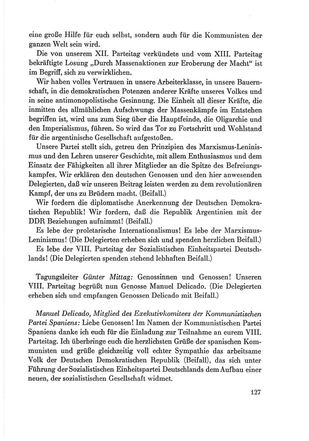 Protokoll der Verhandlungen des Ⅷ. Parteitages der Sozialistischen Einheitspartei Deutschlands (SED) [Deutsche Demokratische Republik (DDR)] 1971, Band 2, Seite 127 (Prot. Verh. Ⅷ. PT SED DDR 1971, Bd. 2, S. 127)