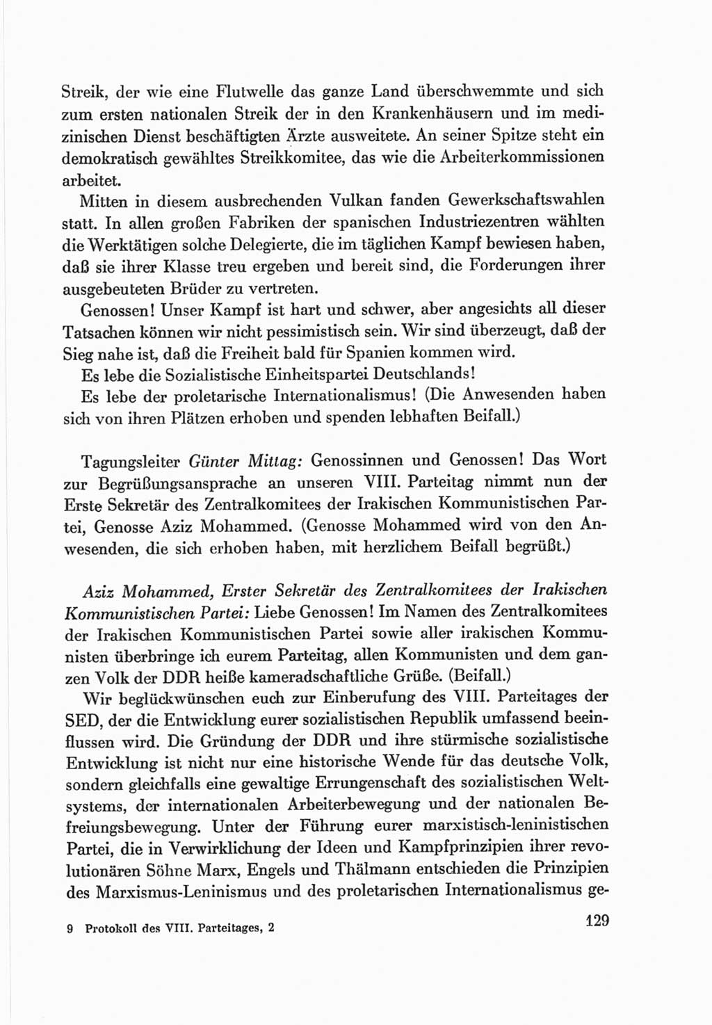 Protokoll der Verhandlungen des Ⅷ. Parteitages der Sozialistischen Einheitspartei Deutschlands (SED) [Deutsche Demokratische Republik (DDR)] 1971, Band 2, Seite 129 (Prot. Verh. Ⅷ. PT SED DDR 1971, Bd. 2, S. 129)