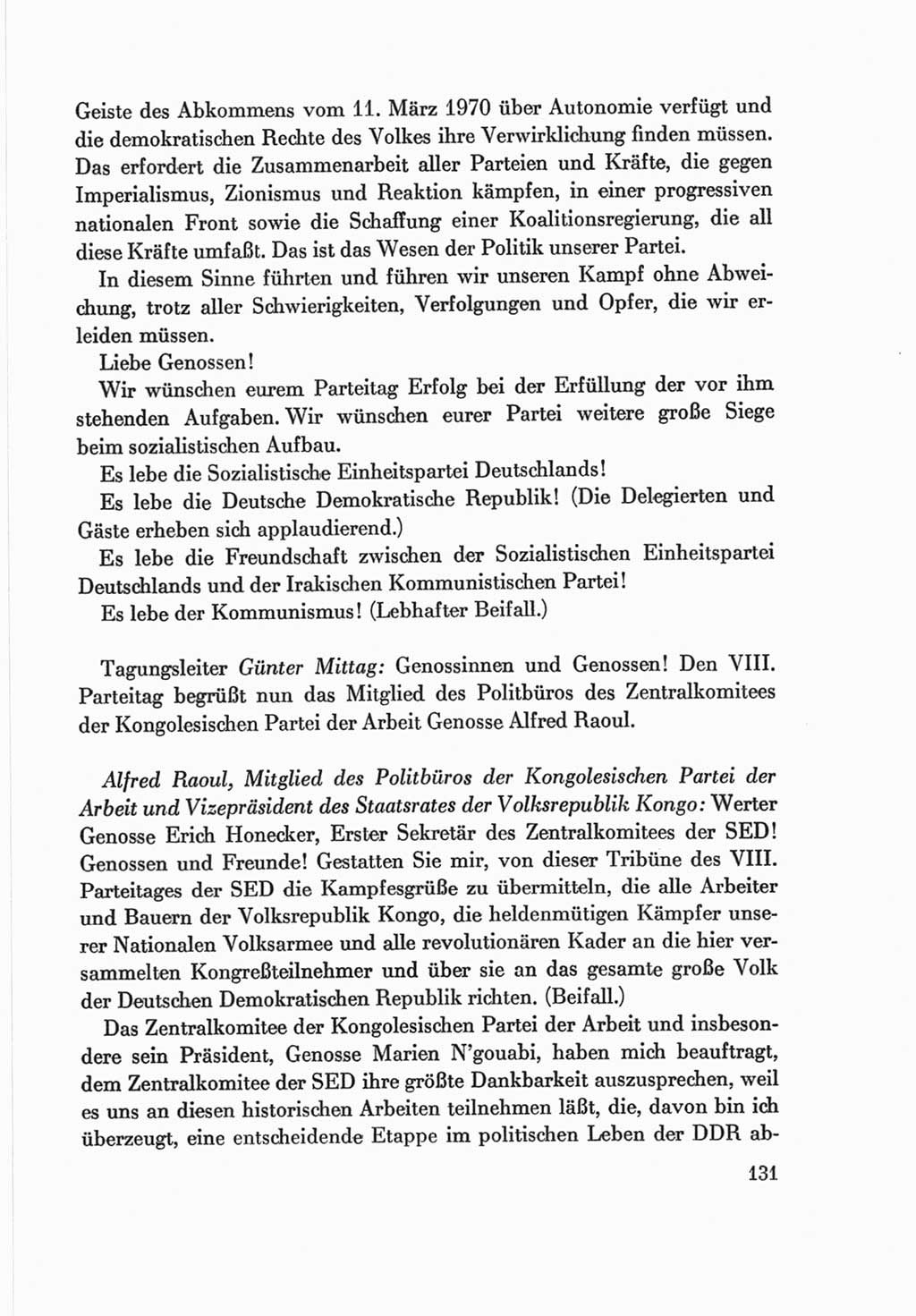 Protokoll der Verhandlungen des Ⅷ. Parteitages der Sozialistischen Einheitspartei Deutschlands (SED) [Deutsche Demokratische Republik (DDR)] 1971, Band 2, Seite 131 (Prot. Verh. Ⅷ. PT SED DDR 1971, Bd. 2, S. 131)