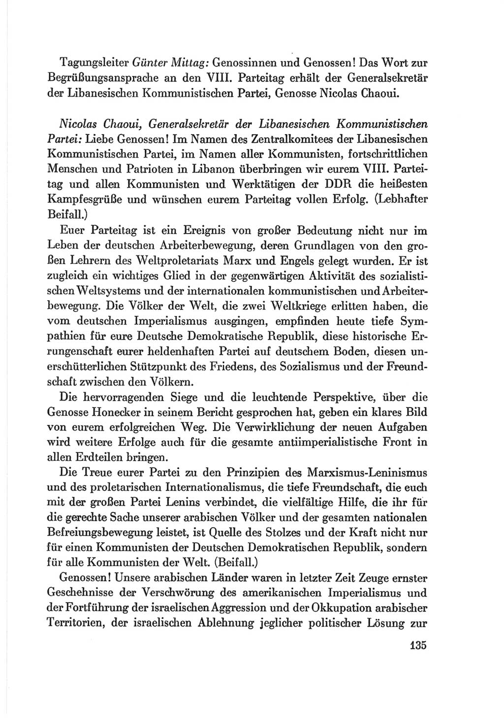 Protokoll der Verhandlungen des Ⅷ. Parteitages der Sozialistischen Einheitspartei Deutschlands (SED) [Deutsche Demokratische Republik (DDR)] 1971, Band 2, Seite 135 (Prot. Verh. Ⅷ. PT SED DDR 1971, Bd. 2, S. 135)