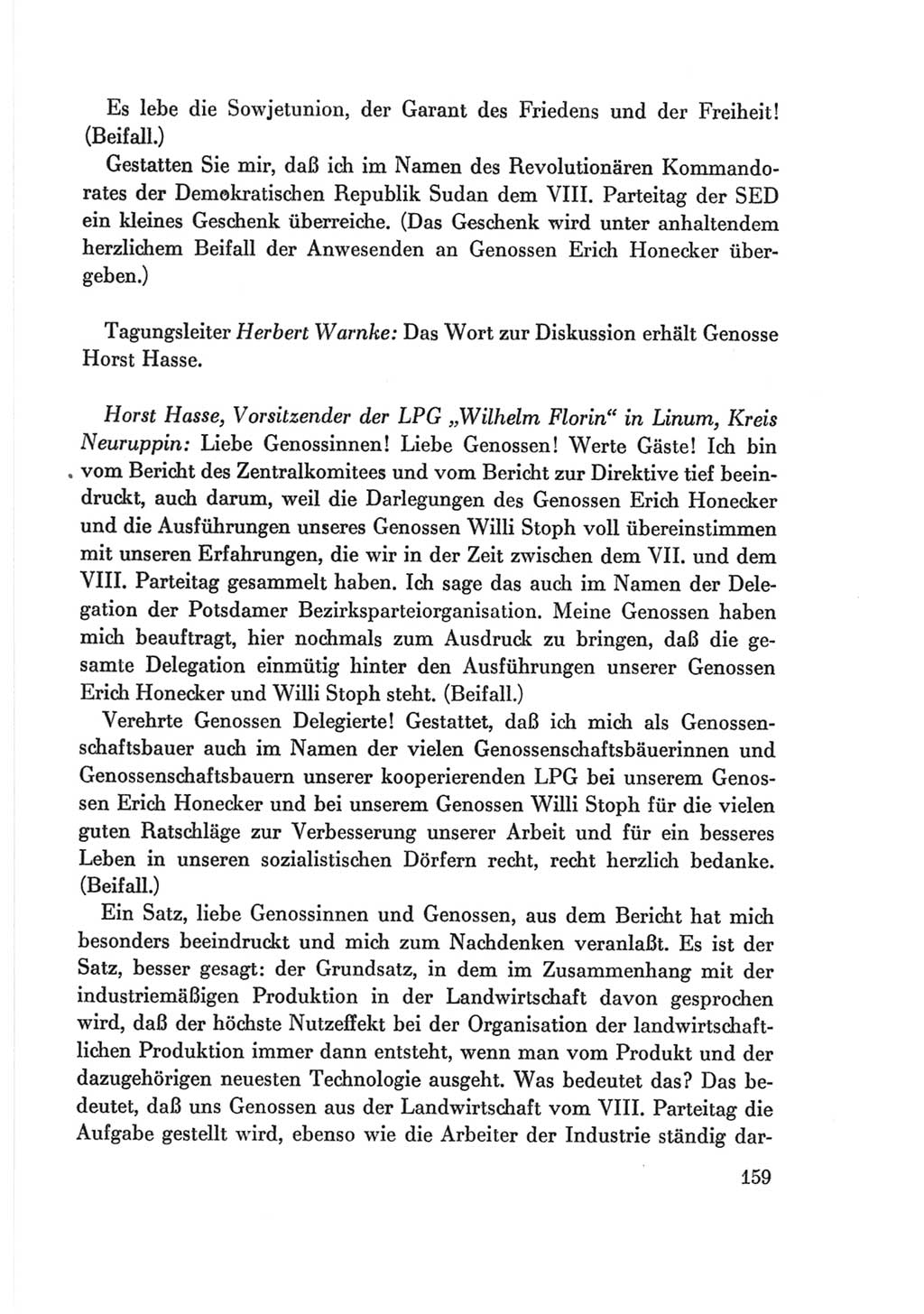 Protokoll der Verhandlungen des Ⅷ. Parteitages der Sozialistischen Einheitspartei Deutschlands (SED) [Deutsche Demokratische Republik (DDR)] 1971, Band 2, Seite 159 (Prot. Verh. Ⅷ. PT SED DDR 1971, Bd. 2, S. 159)