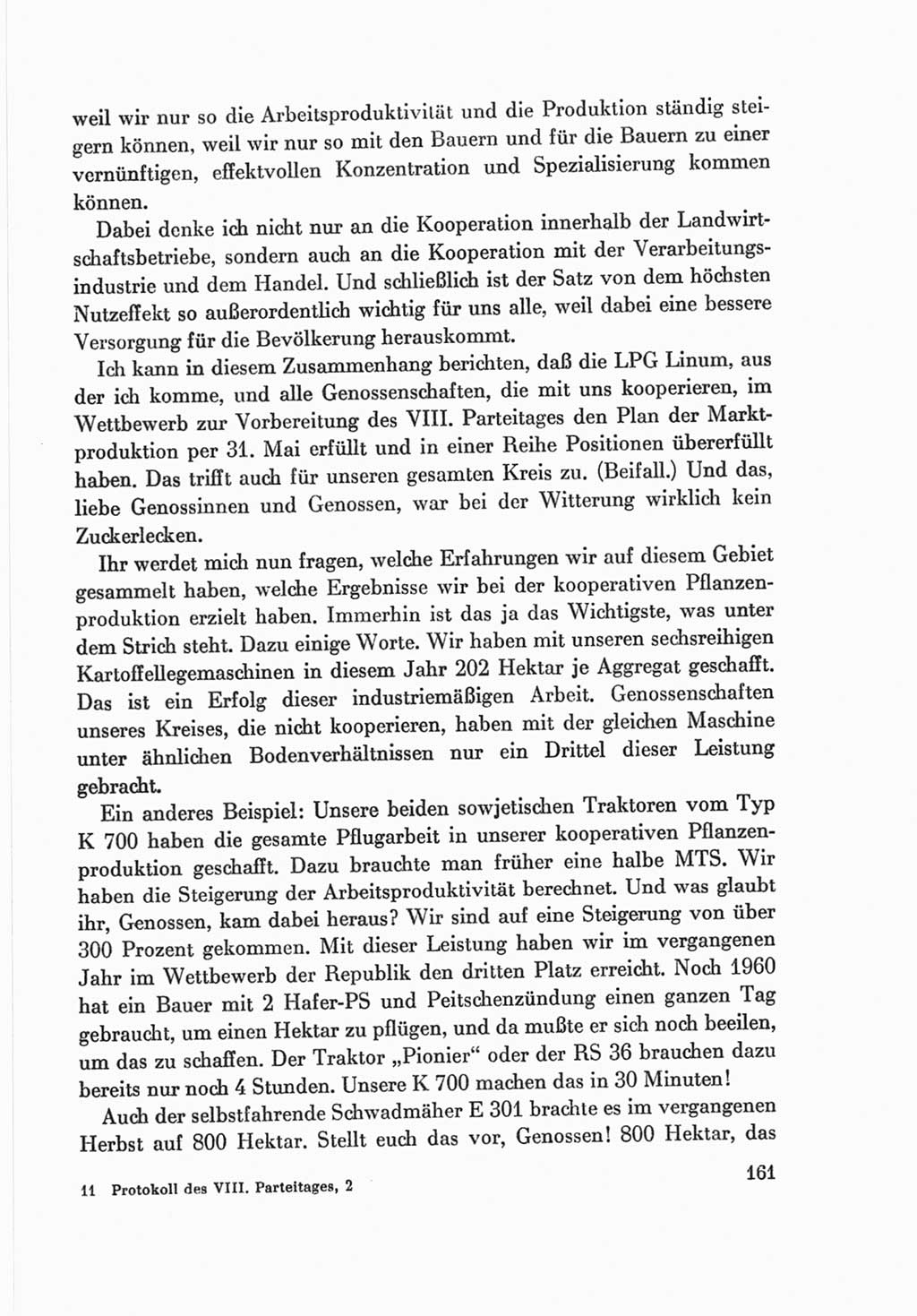 Protokoll der Verhandlungen des Ⅷ. Parteitages der Sozialistischen Einheitspartei Deutschlands (SED) [Deutsche Demokratische Republik (DDR)] 1971, Band 2, Seite 161 (Prot. Verh. Ⅷ. PT SED DDR 1971, Bd. 2, S. 161)