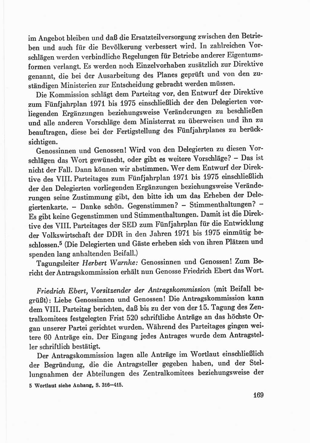 Protokoll der Verhandlungen des Ⅷ. Parteitages der Sozialistischen Einheitspartei Deutschlands (SED) [Deutsche Demokratische Republik (DDR)] 1971, Band 2, Seite 169 (Prot. Verh. Ⅷ. PT SED DDR 1971, Bd. 2, S. 169)