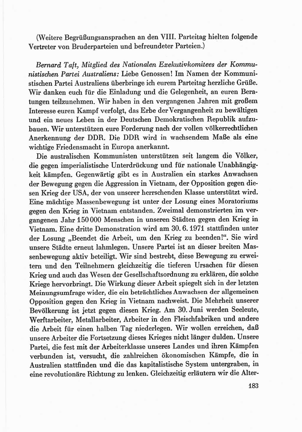 Protokoll der Verhandlungen des Ⅷ. Parteitages der Sozialistischen Einheitspartei Deutschlands (SED) [Deutsche Demokratische Republik (DDR)] 1971, Band 2, Seite 183 (Prot. Verh. Ⅷ. PT SED DDR 1971, Bd. 2, S. 183)