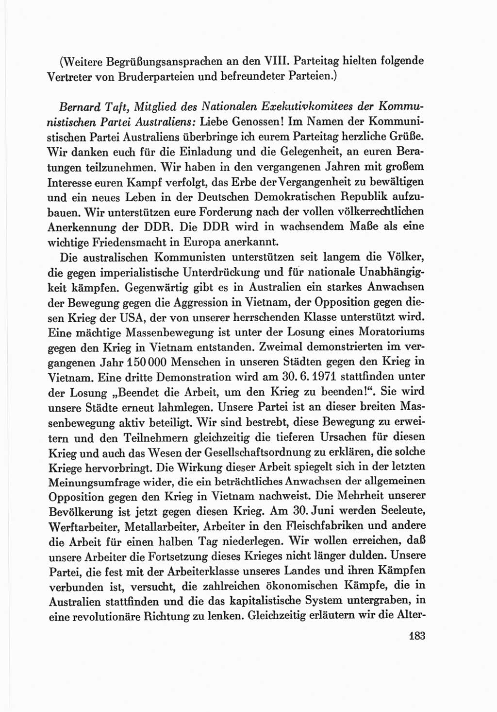 Protokoll der Verhandlungen des Ⅷ. Parteitages der Sozialistischen Einheitspartei Deutschlands (SED) [Deutsche Demokratische Republik (DDR)] 1971, Band 2, Seite 183 (Prot. Verh. Ⅷ. PT SED DDR 1971, Bd. 2, S. 183)