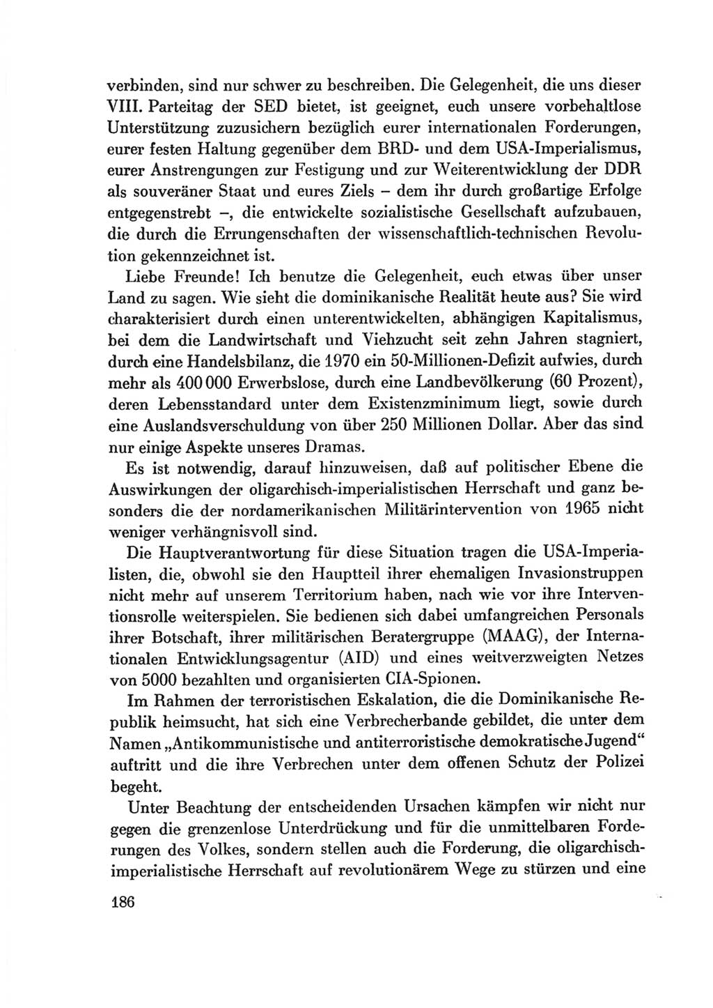 Protokoll der Verhandlungen des Ⅷ. Parteitages der Sozialistischen Einheitspartei Deutschlands (SED) [Deutsche Demokratische Republik (DDR)] 1971, Band 2, Seite 186 (Prot. Verh. Ⅷ. PT SED DDR 1971, Bd. 2, S. 186)